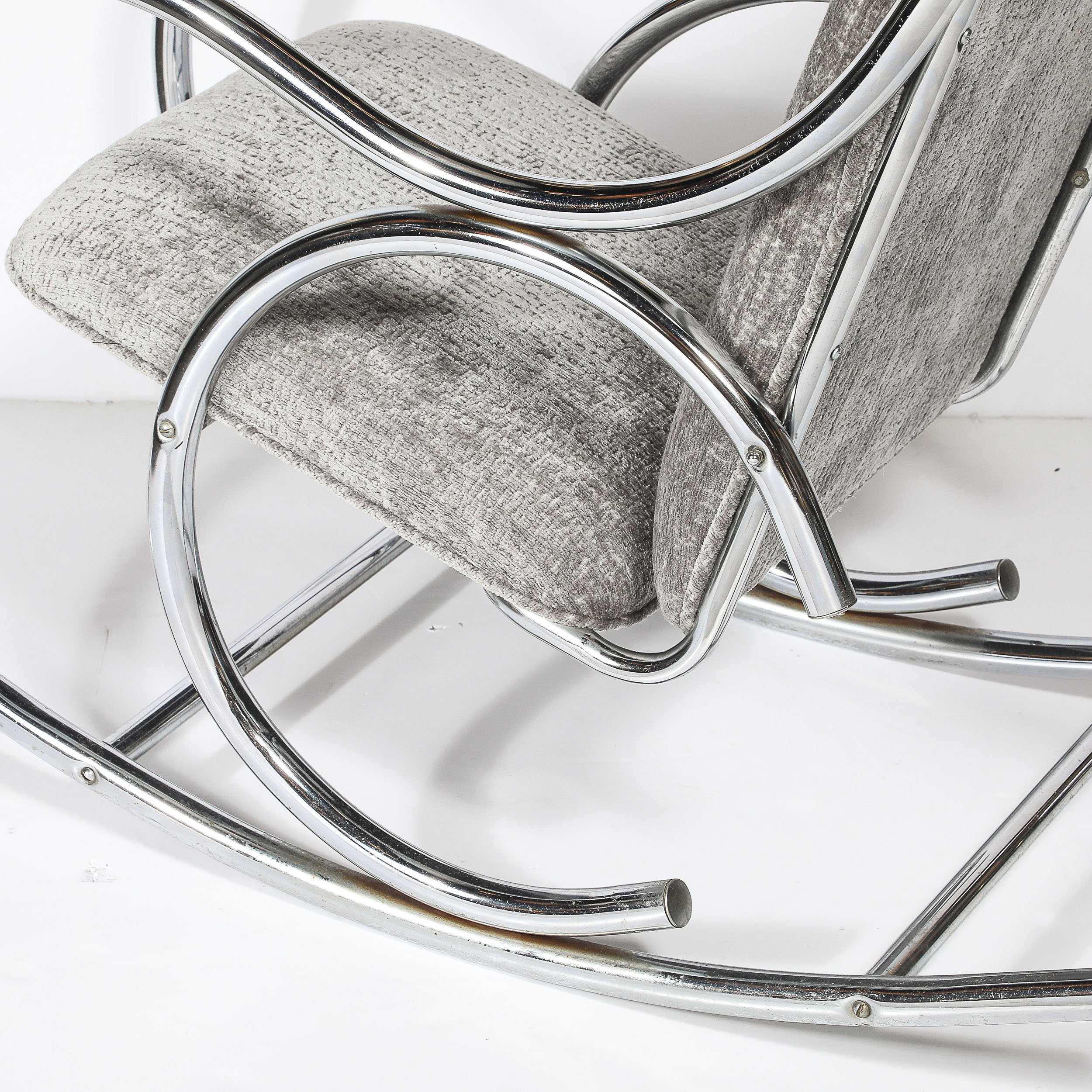 Mid-Century Tubular Chrome Rocking Chair with Holly Hunt Upholstery — image 11