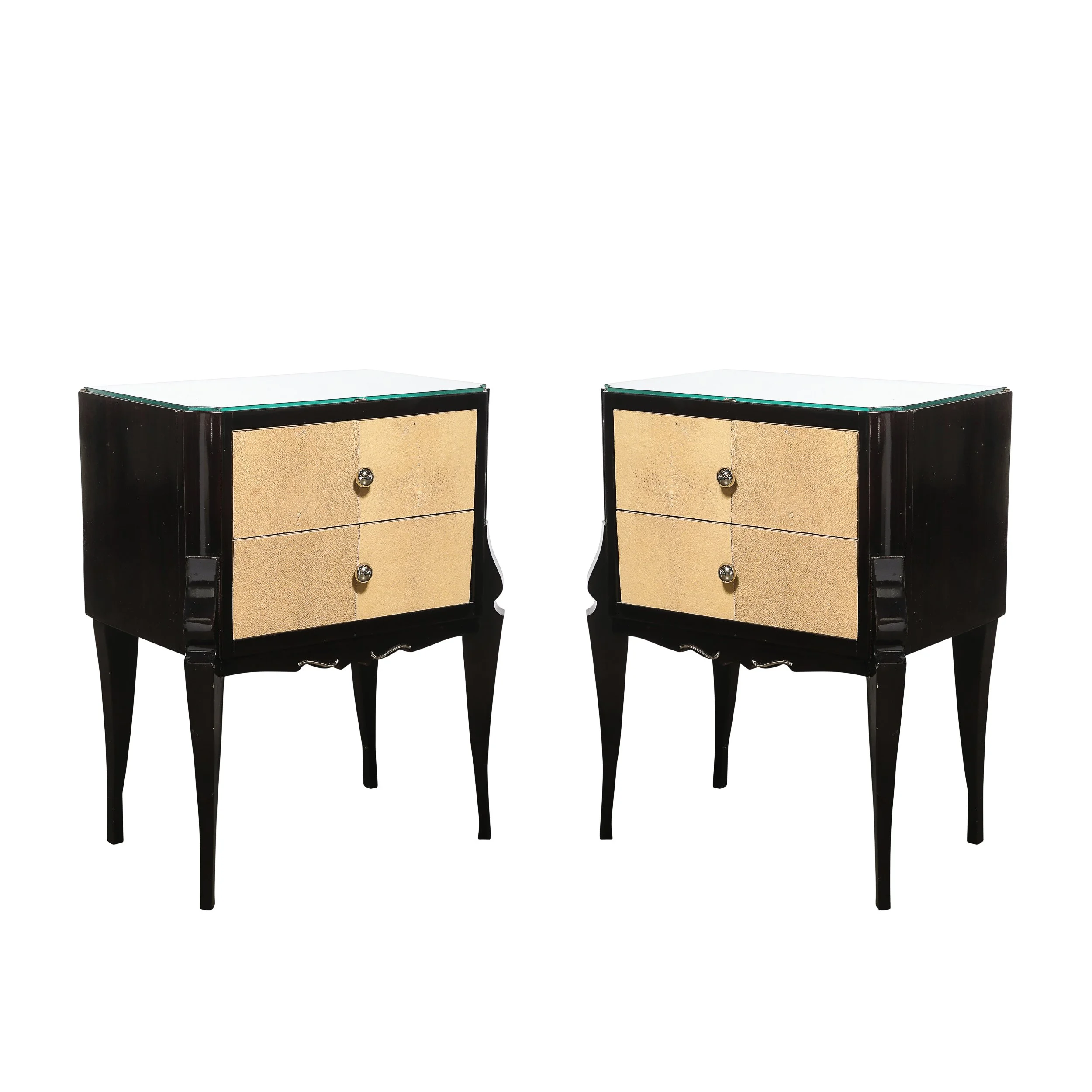 Art Deco Directoire Style Ebonized Nightstands W/Shagreen Fronts & Mirrored Tops — image 1