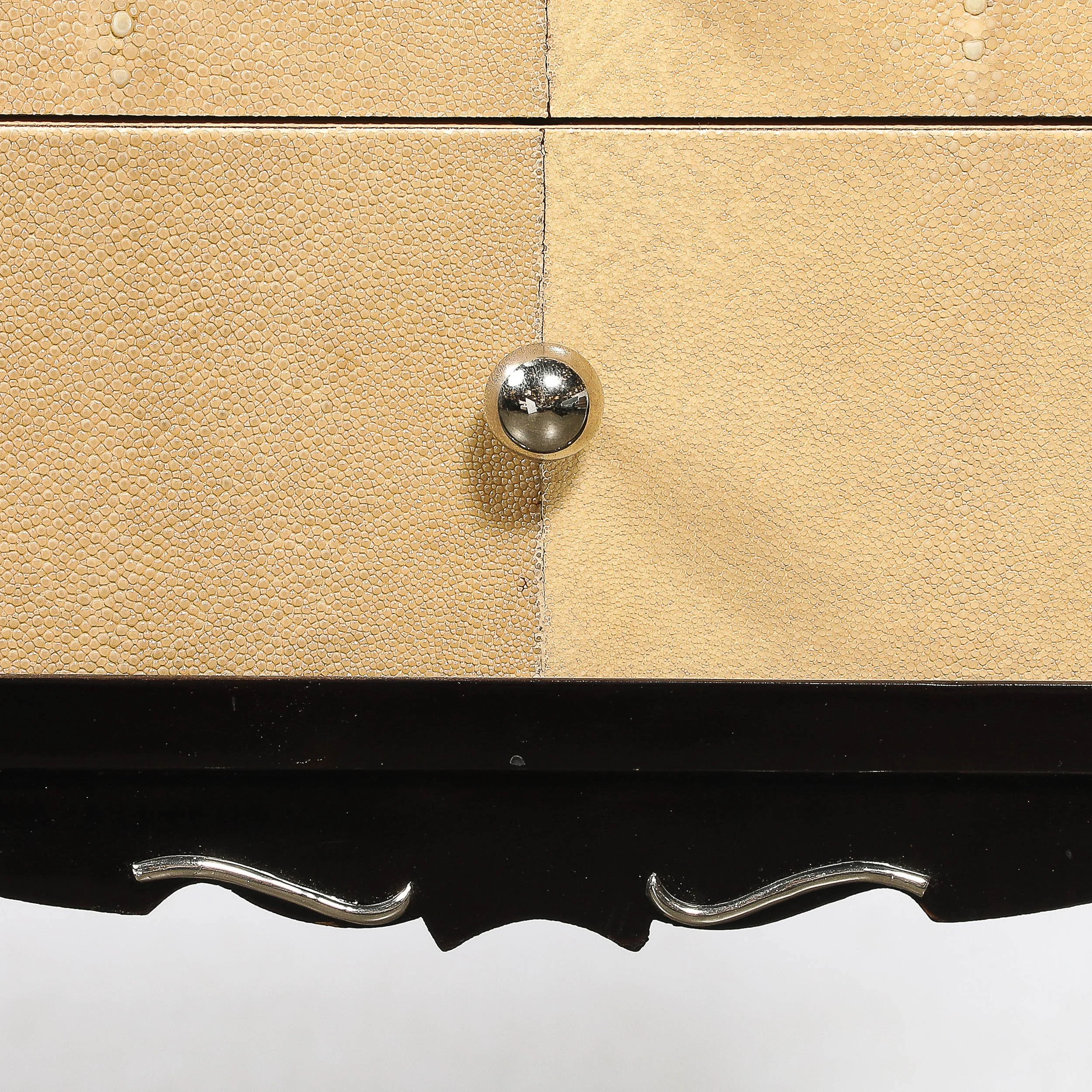 Art Deco Directoire Style Ebonized Nightstands W/Shagreen Fronts & Mirrored Tops — image 6