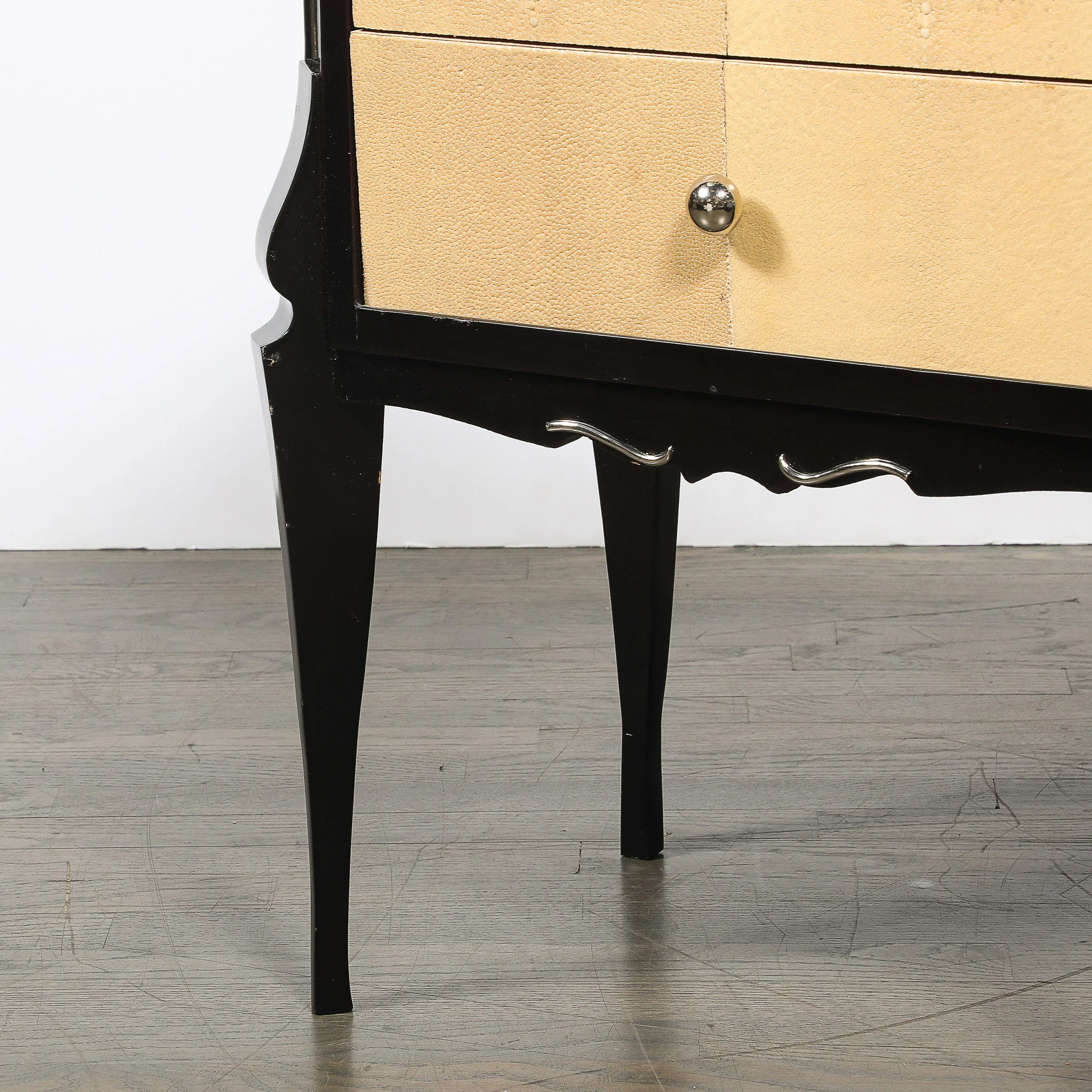 Art Deco Directoire Style Ebonized Nightstands W/Shagreen Fronts & Mirrored Tops — image 8