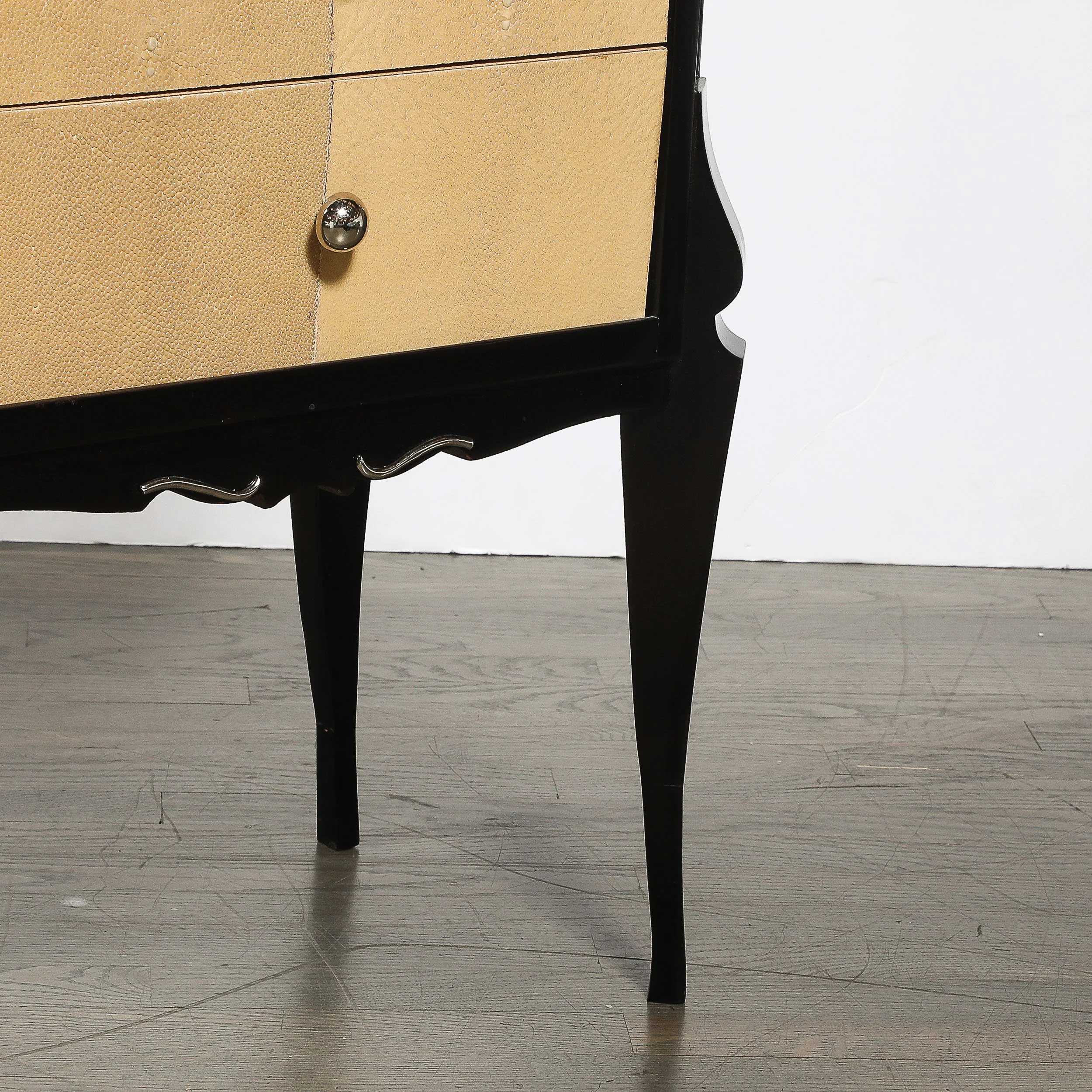 Art Deco Directoire Style Ebonized Nightstands W/Shagreen Fronts & Mirrored Tops — image 11