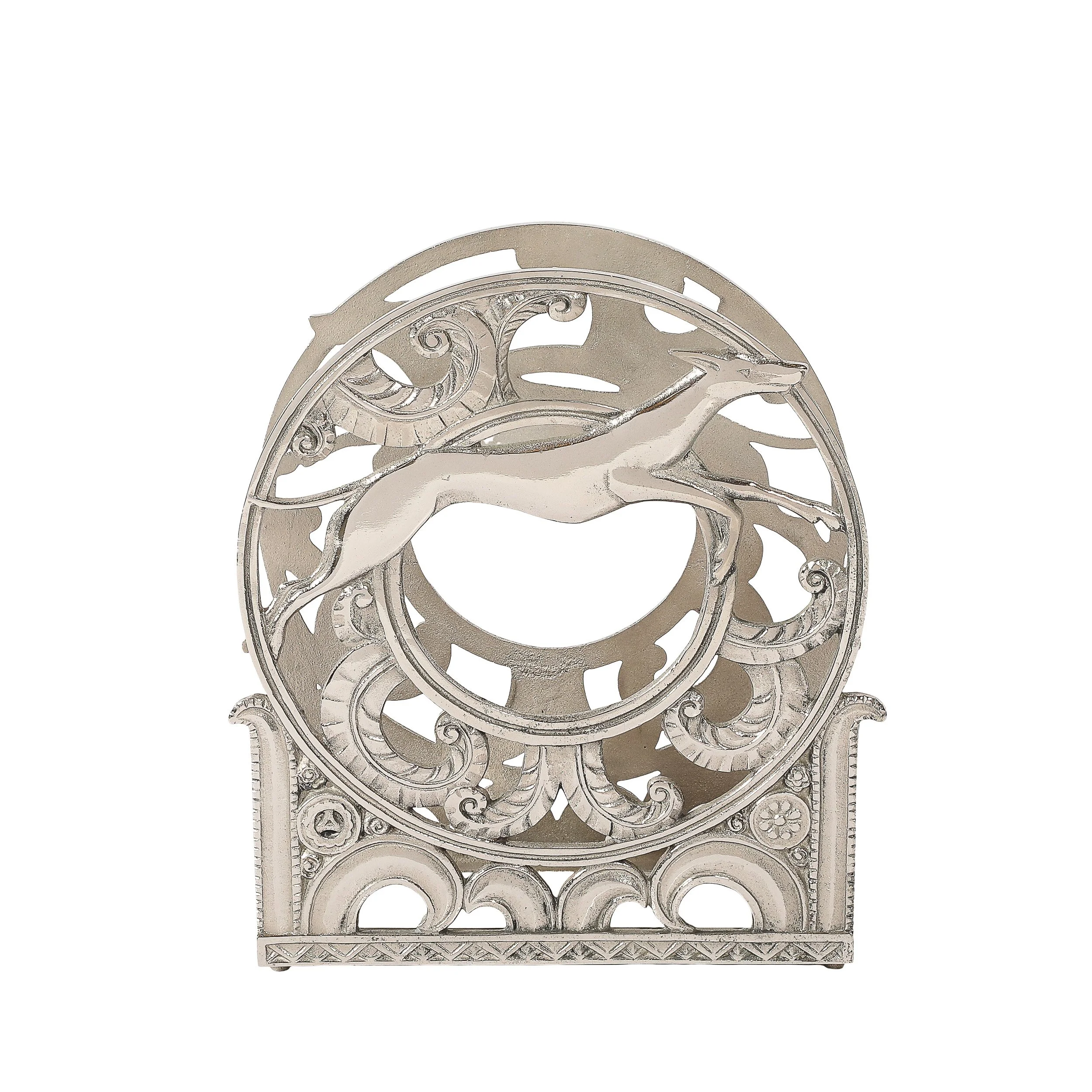 Art Deco Nickeled Bronze Magazine Stand of Stylized Leaping Greyhound — image 1