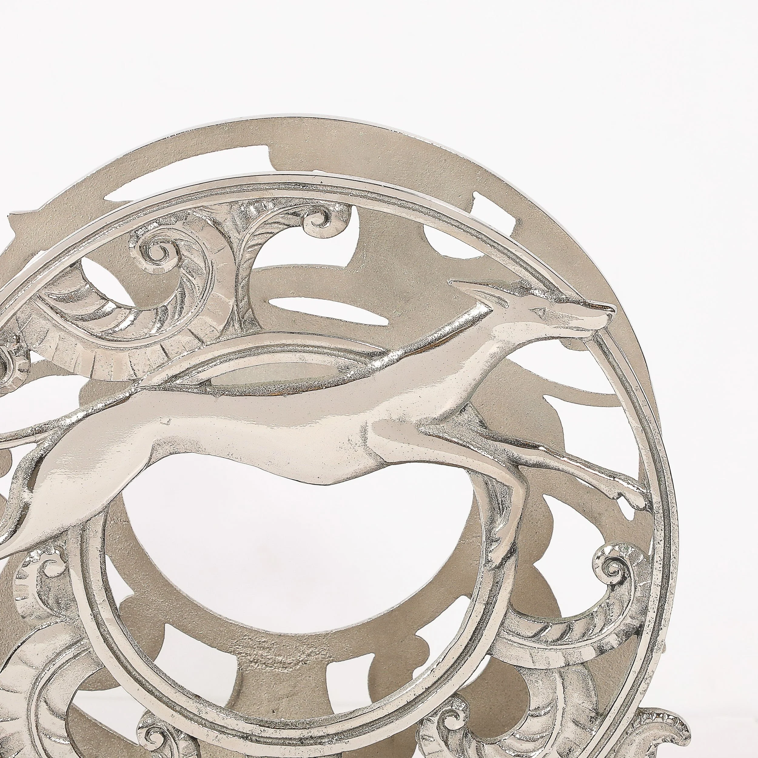 Art Deco Nickeled Bronze Magazine Stand of Stylized Leaping Greyhound — image 2
