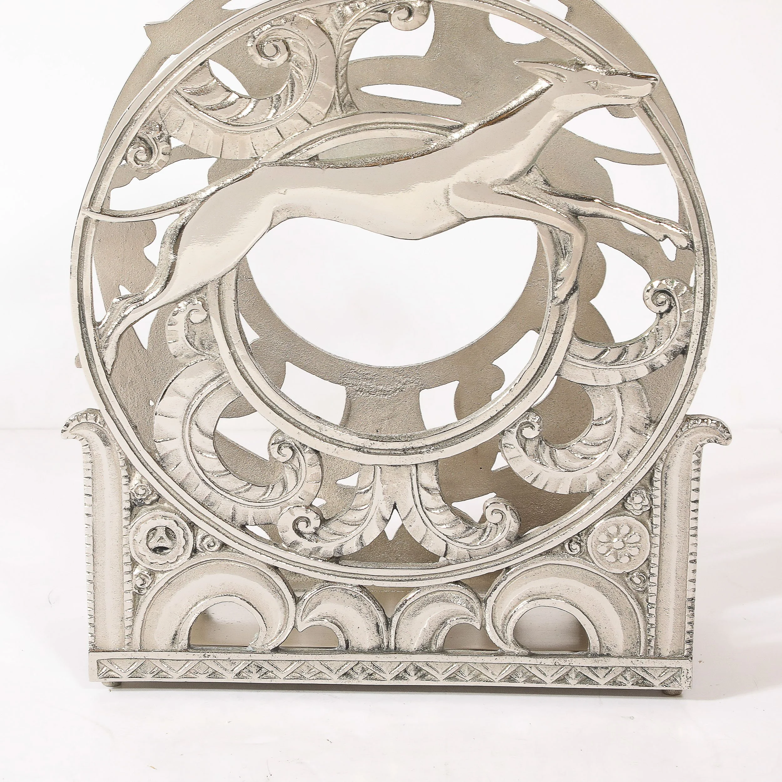 Art Deco Nickeled Bronze Magazine Stand of Stylized Leaping Greyhound — image 4
