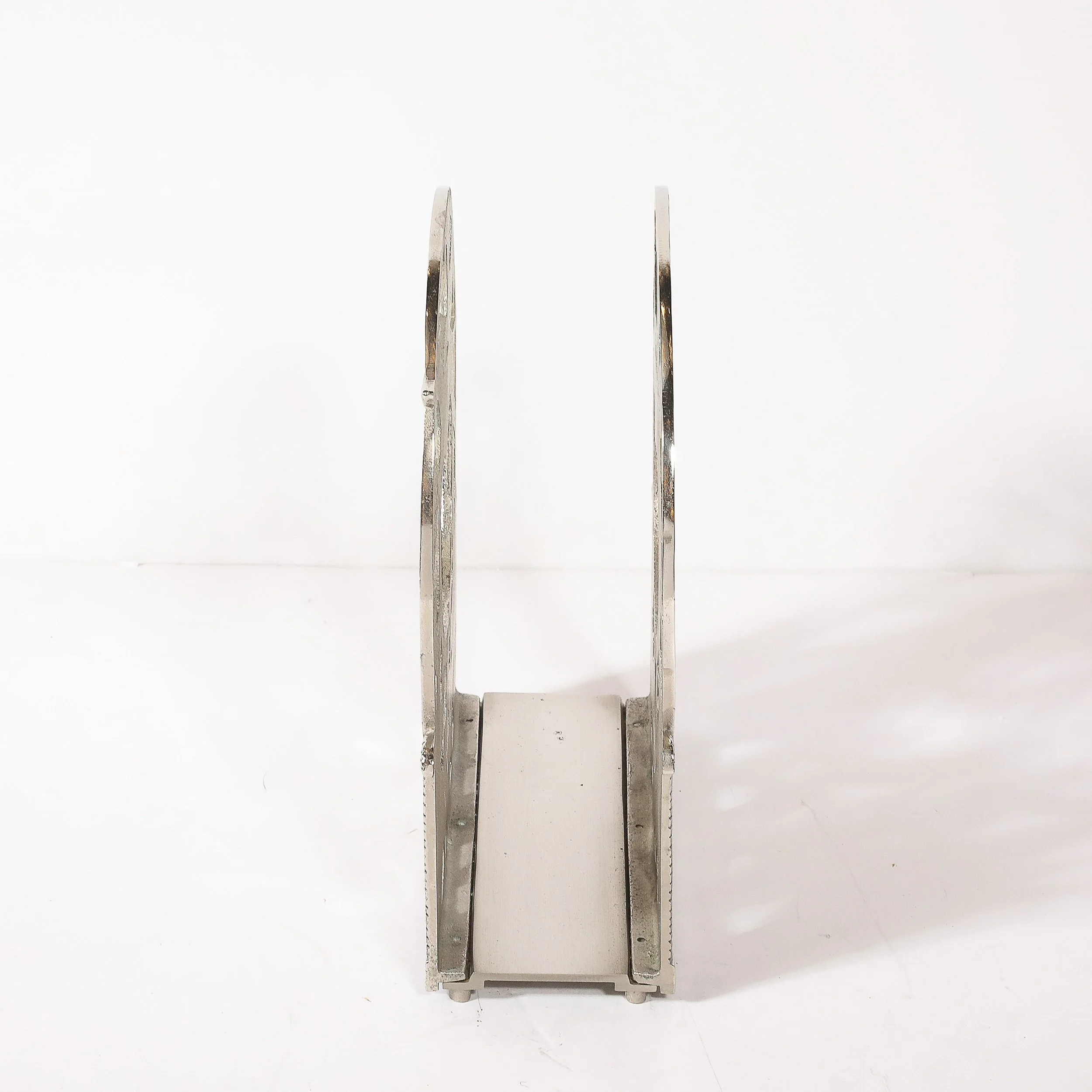 Art Deco Nickeled Bronze Magazine Stand of Stylized Leaping Greyhound — image 7