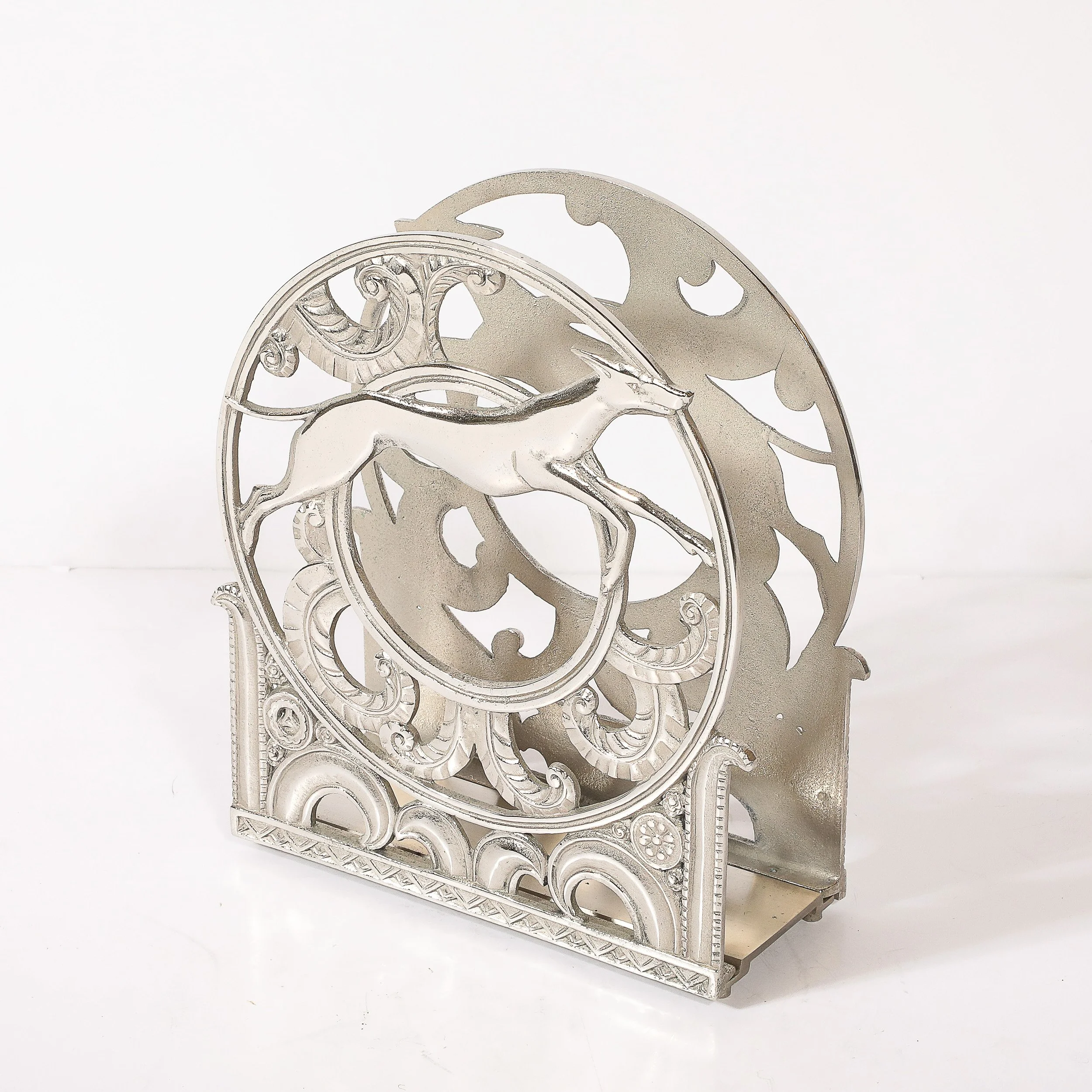 Art Deco Nickeled Bronze Magazine Stand of Stylized Leaping Greyhound — image 9