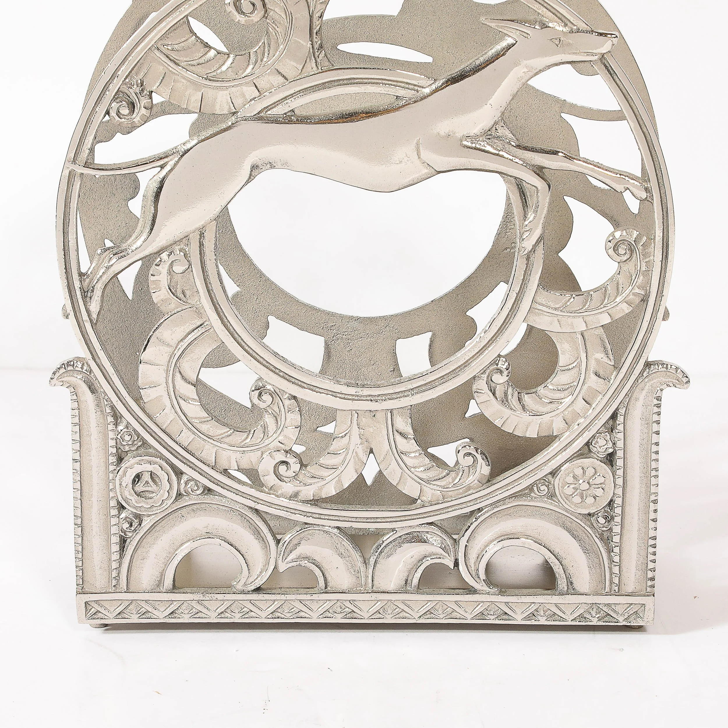 Art Deco Nickeled Bronze Magazine Stand of Stylized Leaping Greyhound — image 10