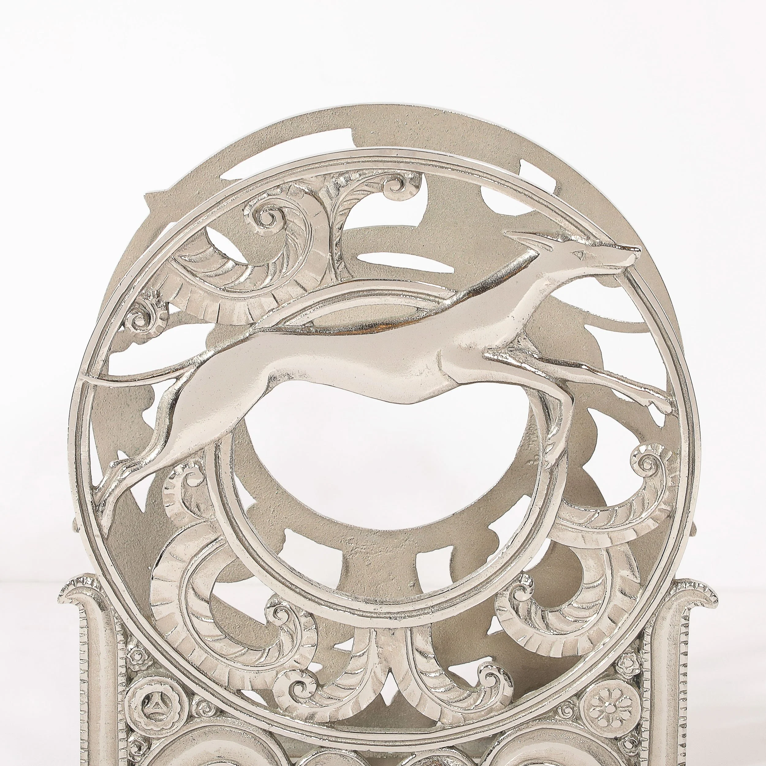Art Deco Nickeled Bronze Magazine Stand of Stylized Leaping Greyhound — image 11
