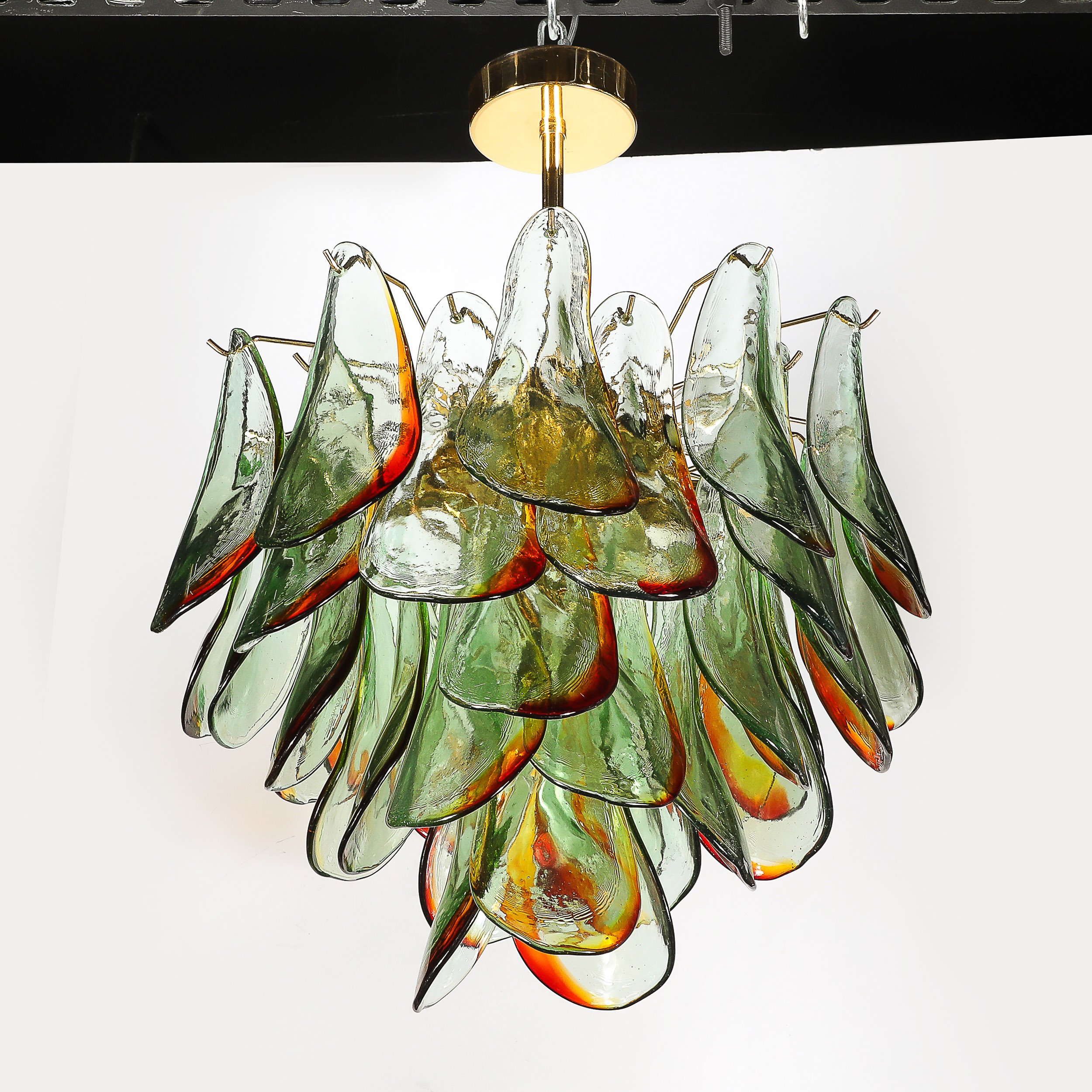 Mid-Century Signed Barbini Hand-Blown Murano Peacock Glass Chandelier — image 10