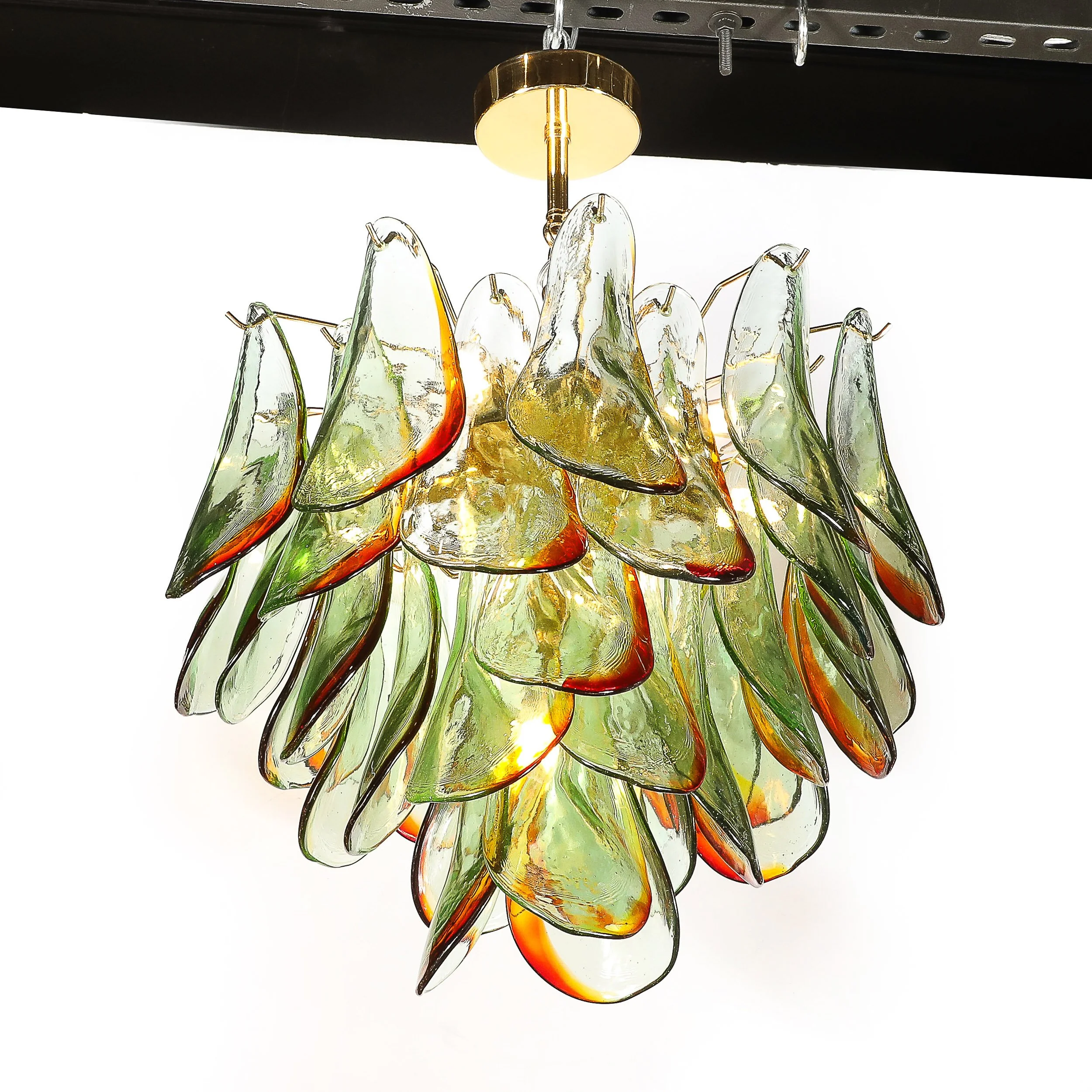 Mid-Century Signed Barbini Hand-Blown Murano Peacock Glass Chandelier — image 11
