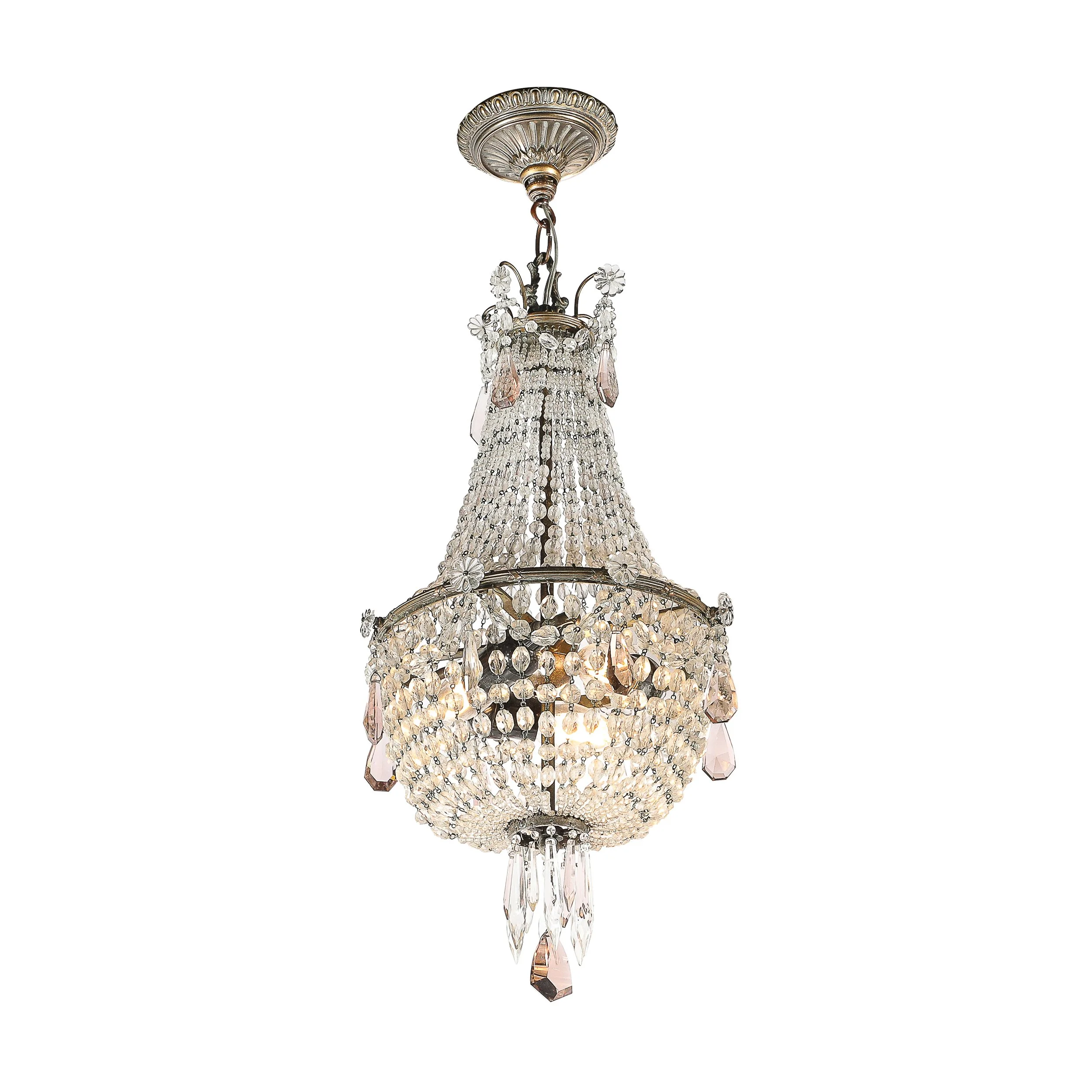 Hollywood Regency Crystal Beaded Chandelier w/ Gilt Bronze Fittings by Baccarat — image 1