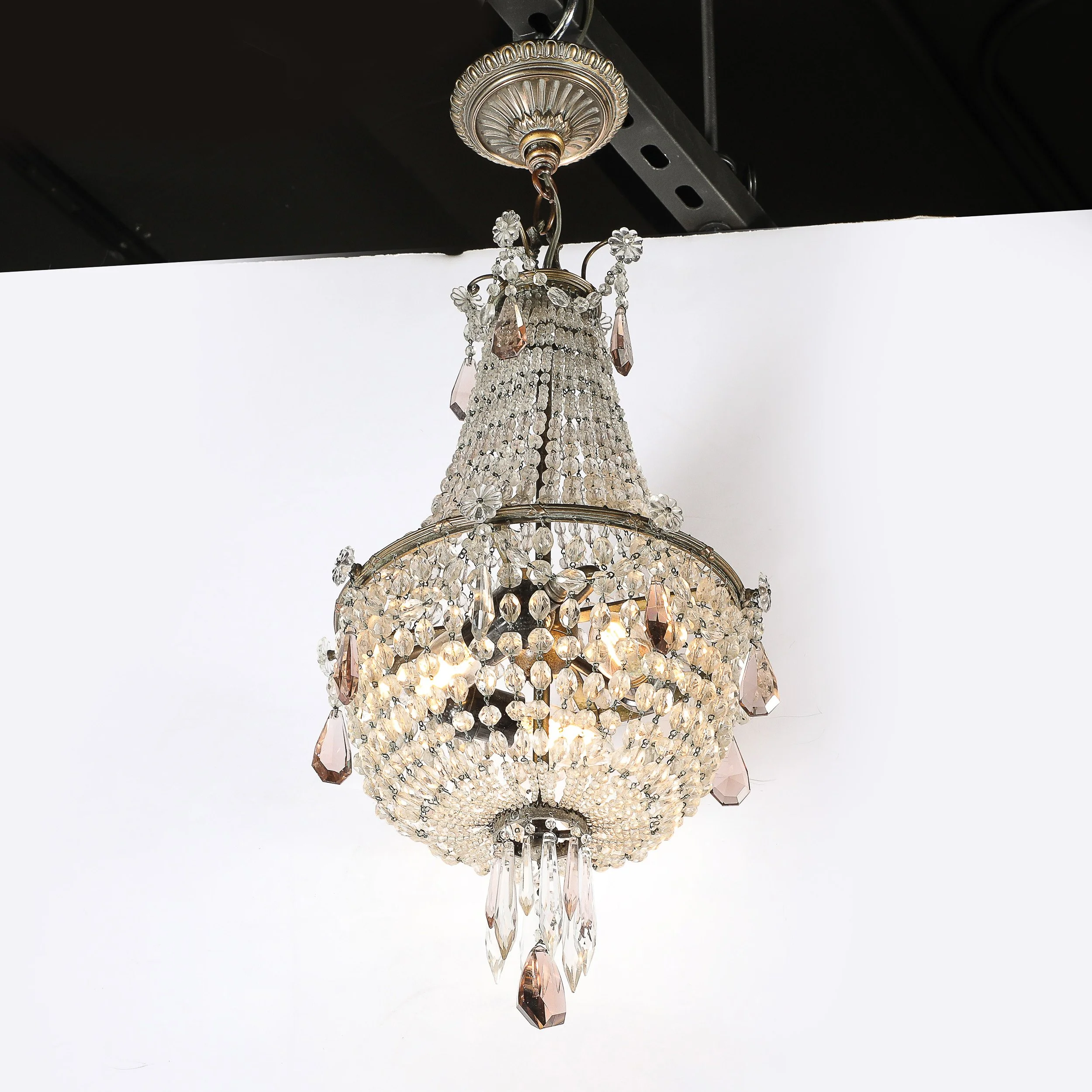 Hollywood Regency Crystal Beaded Chandelier w/ Gilt Bronze Fittings by Baccarat — image 11
