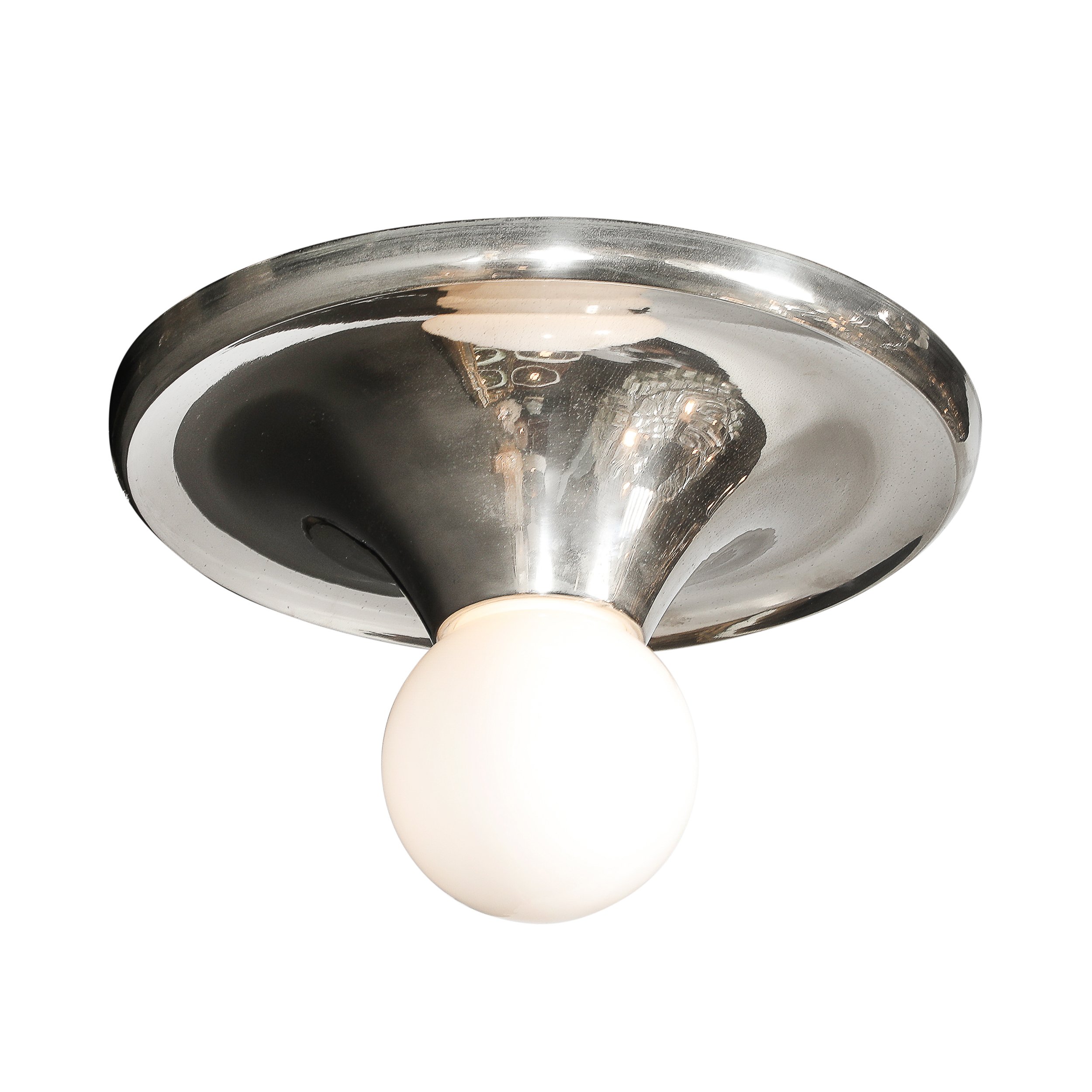 Mid-Century Modern Spherical Chrome Flush Mount with Milk Glass Globe — image 1