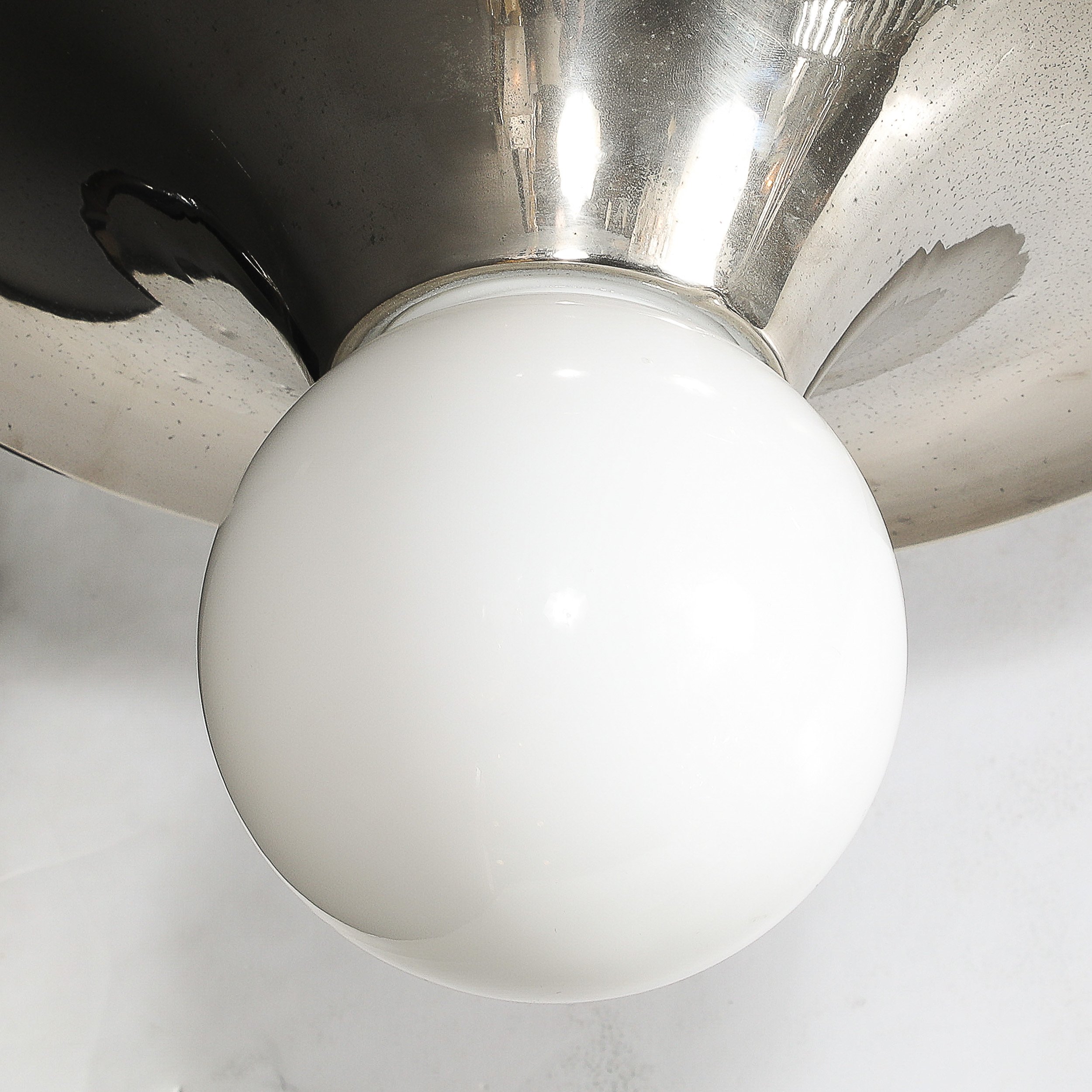 Mid-Century Modern Spherical Chrome Flush Mount with Milk Glass Globe — image 2