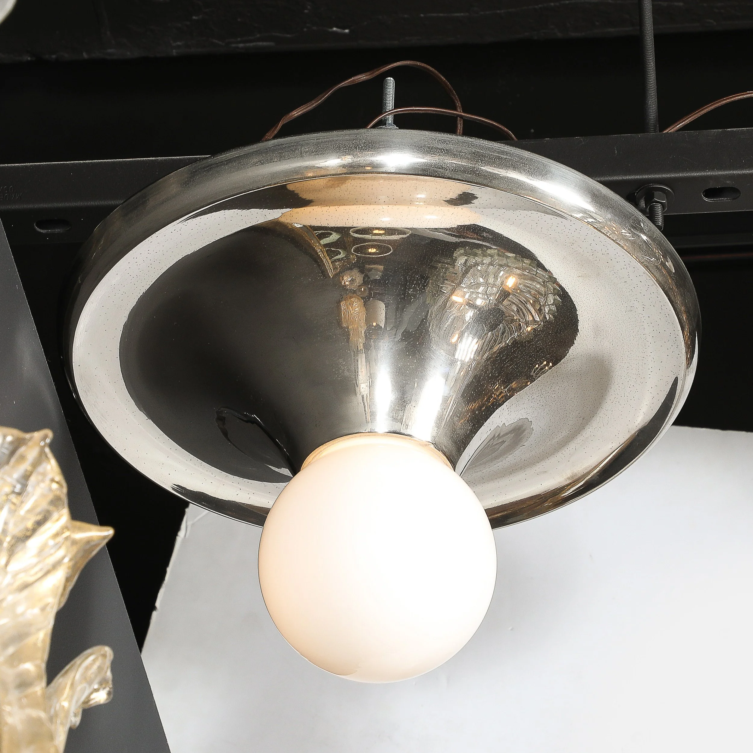 Mid-Century Modern Spherical Chrome Flush Mount with Milk Glass Globe — image 3