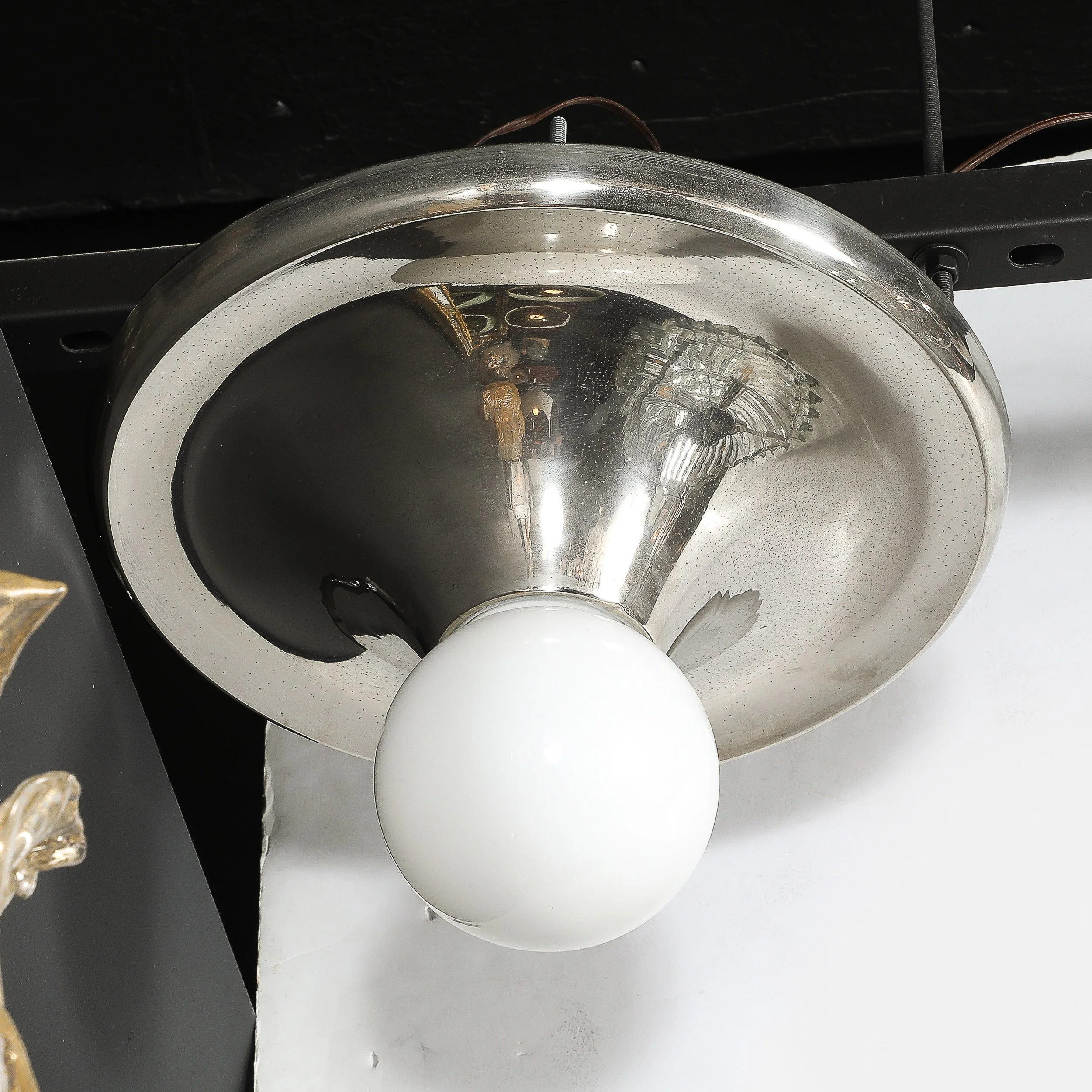 Mid-Century Modern Spherical Chrome Flush Mount with Milk Glass Globe — image 4