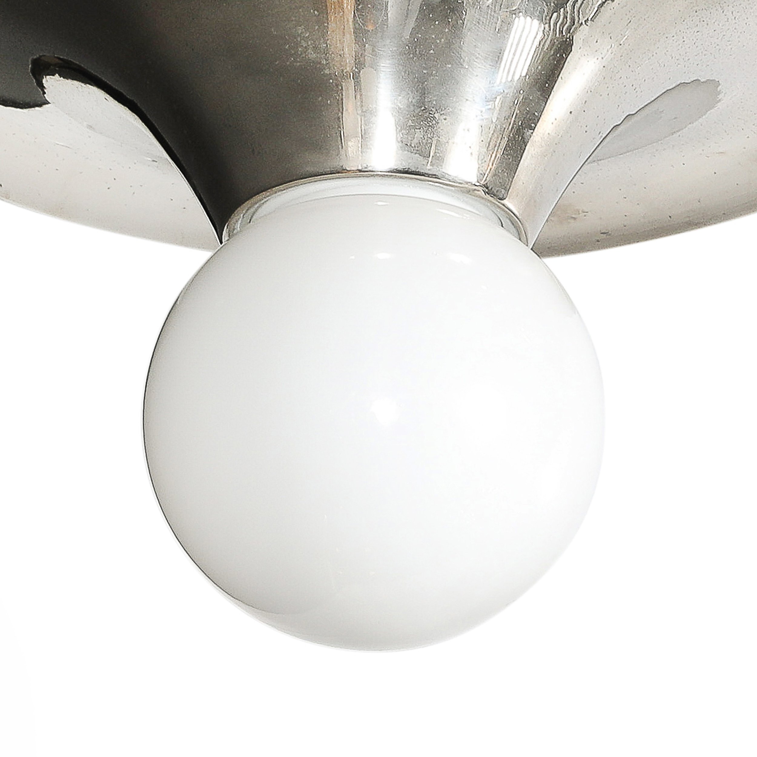 Mid-Century Modern Spherical Chrome Flush Mount with Milk Glass Globe — image 5