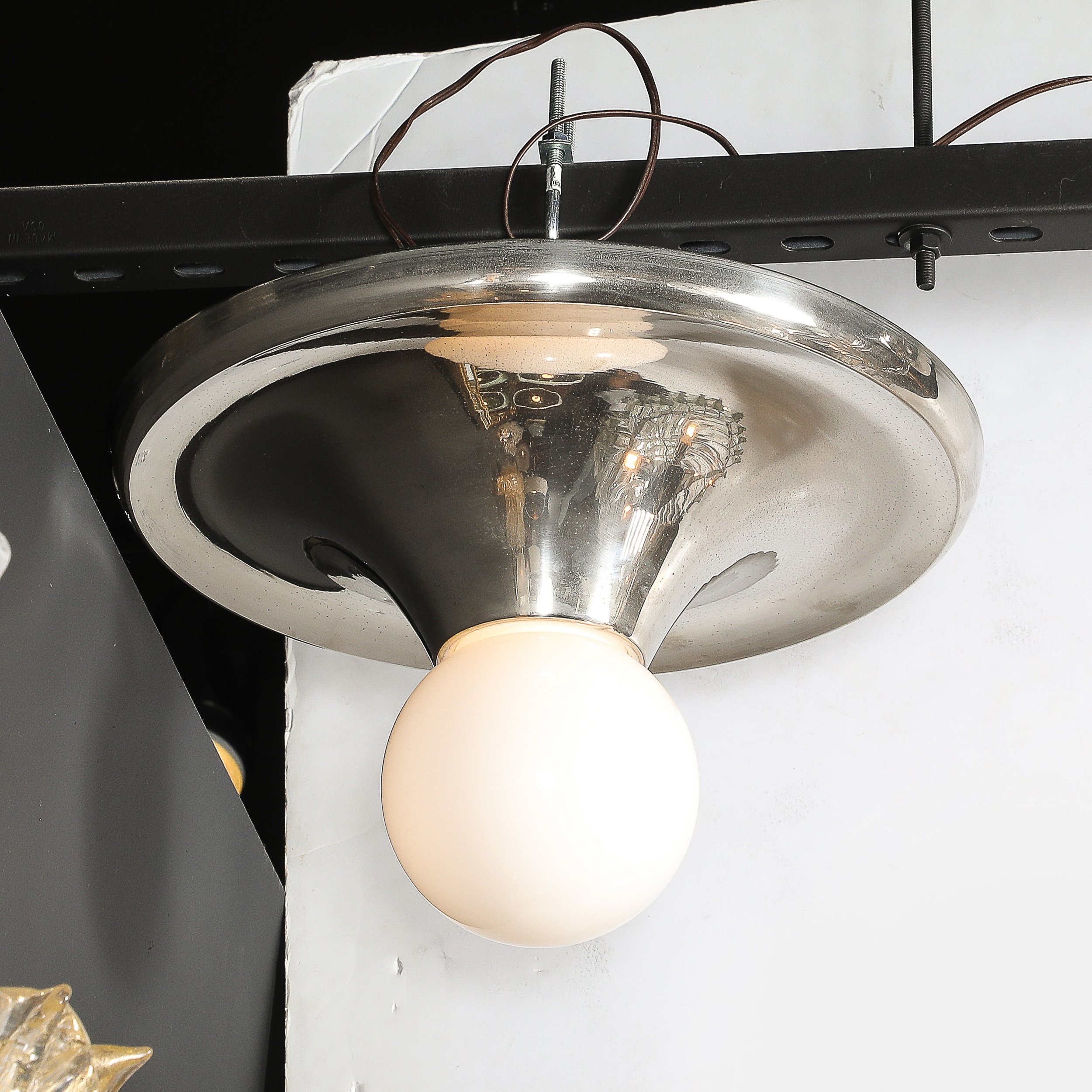 Mid-Century Modern Spherical Chrome Flush Mount with Milk Glass Globe — image 7