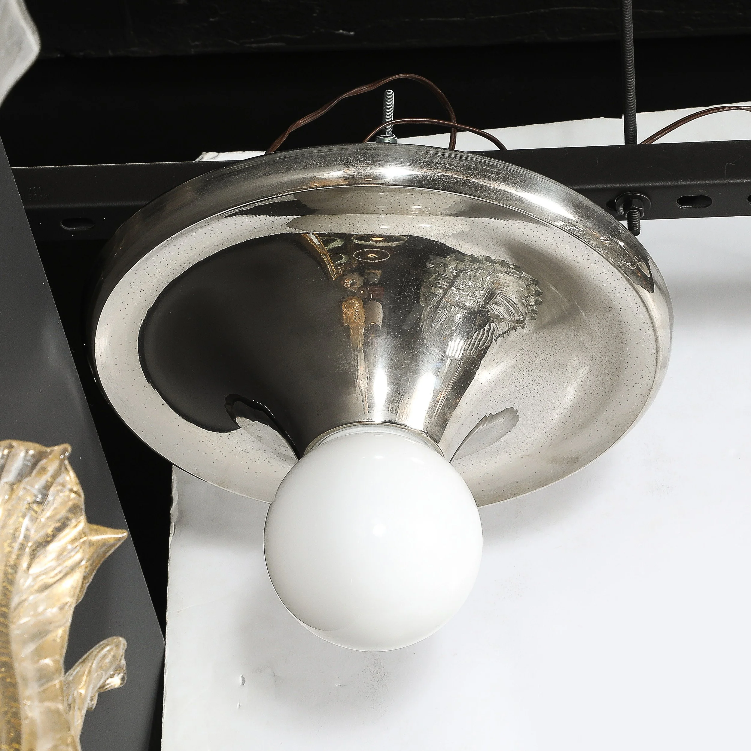 Mid-Century Modern Spherical Chrome Flush Mount with Milk Glass Globe — image 9