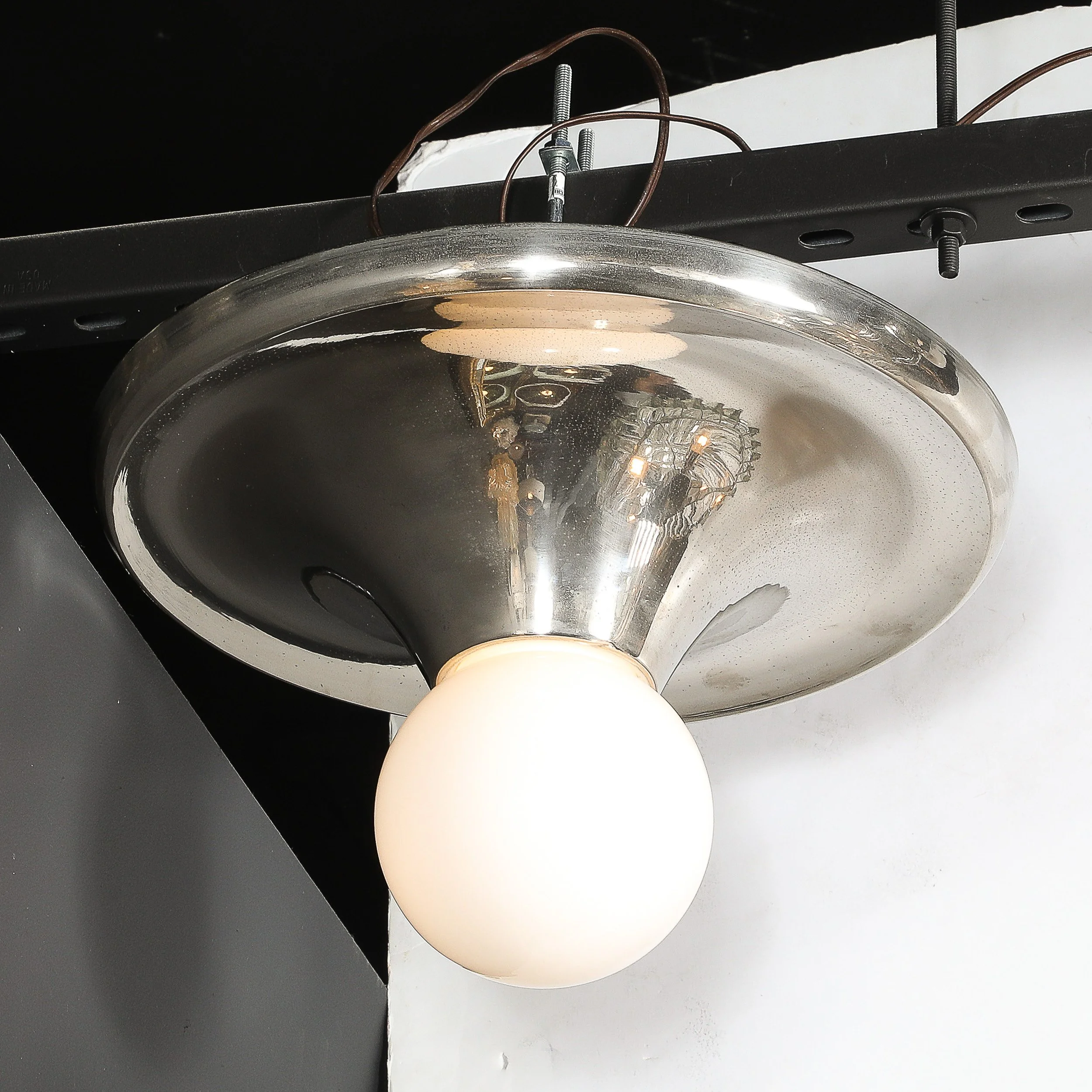 Mid-Century Modern Spherical Chrome Flush Mount with Milk Glass Globe — image 10