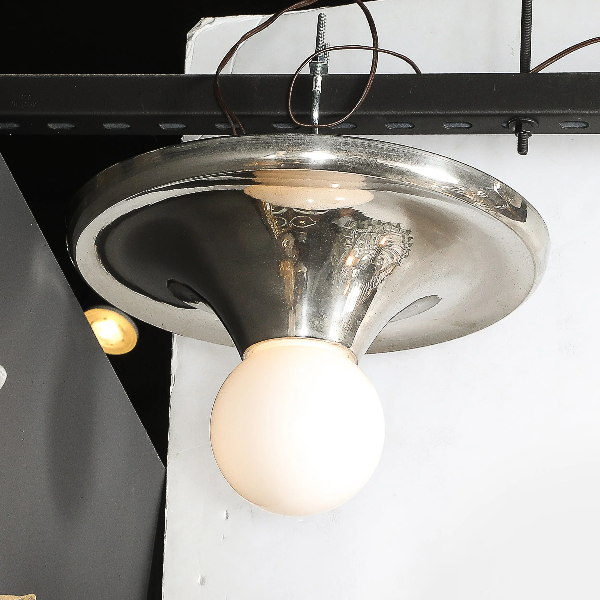 Mid-Century Modern Spherical Chrome Flush Mount with Milk Glass Globe — image 11