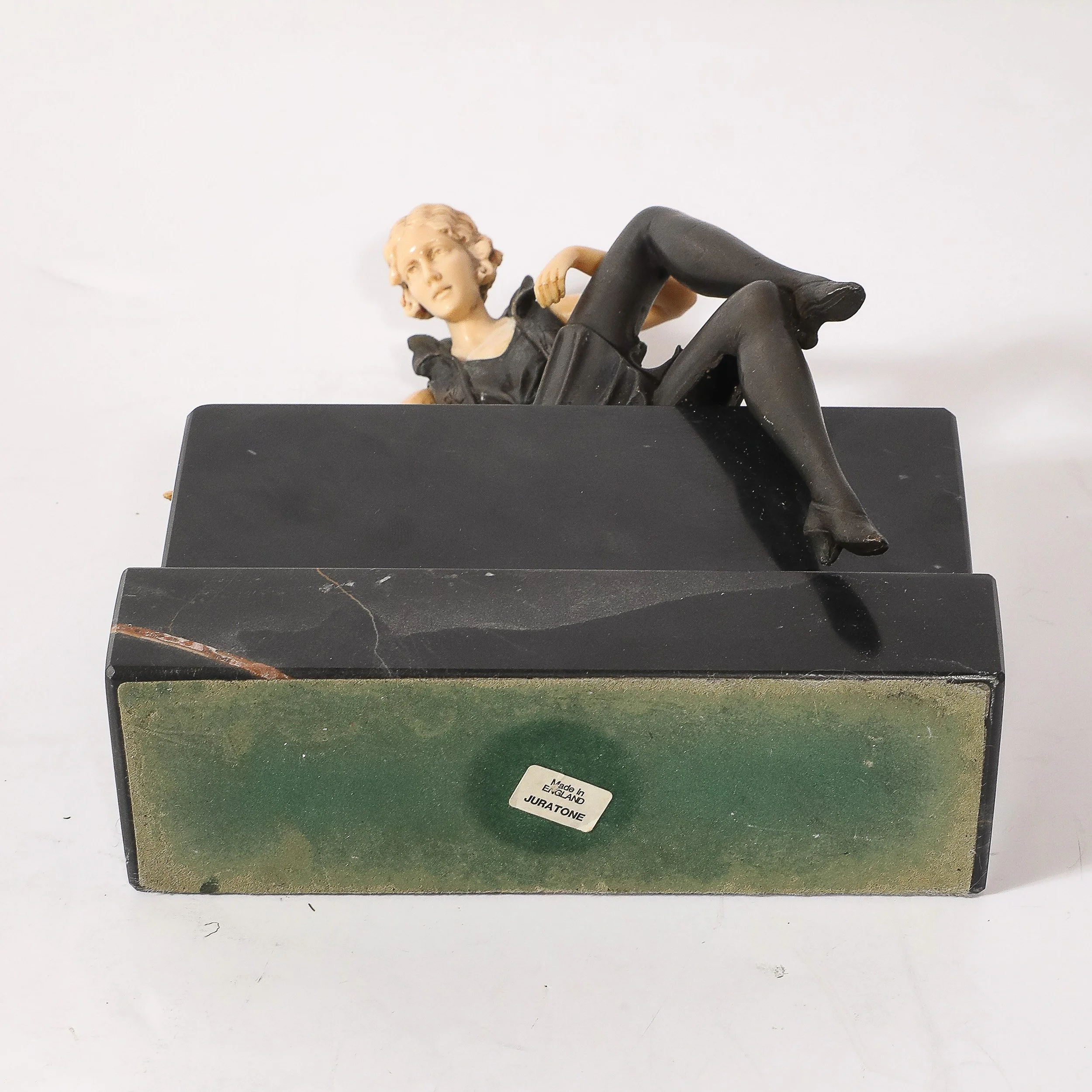 Art Deco Flapper Girl Sculpture In Bronze & Resin on Rectilinear Marble Base — image 5