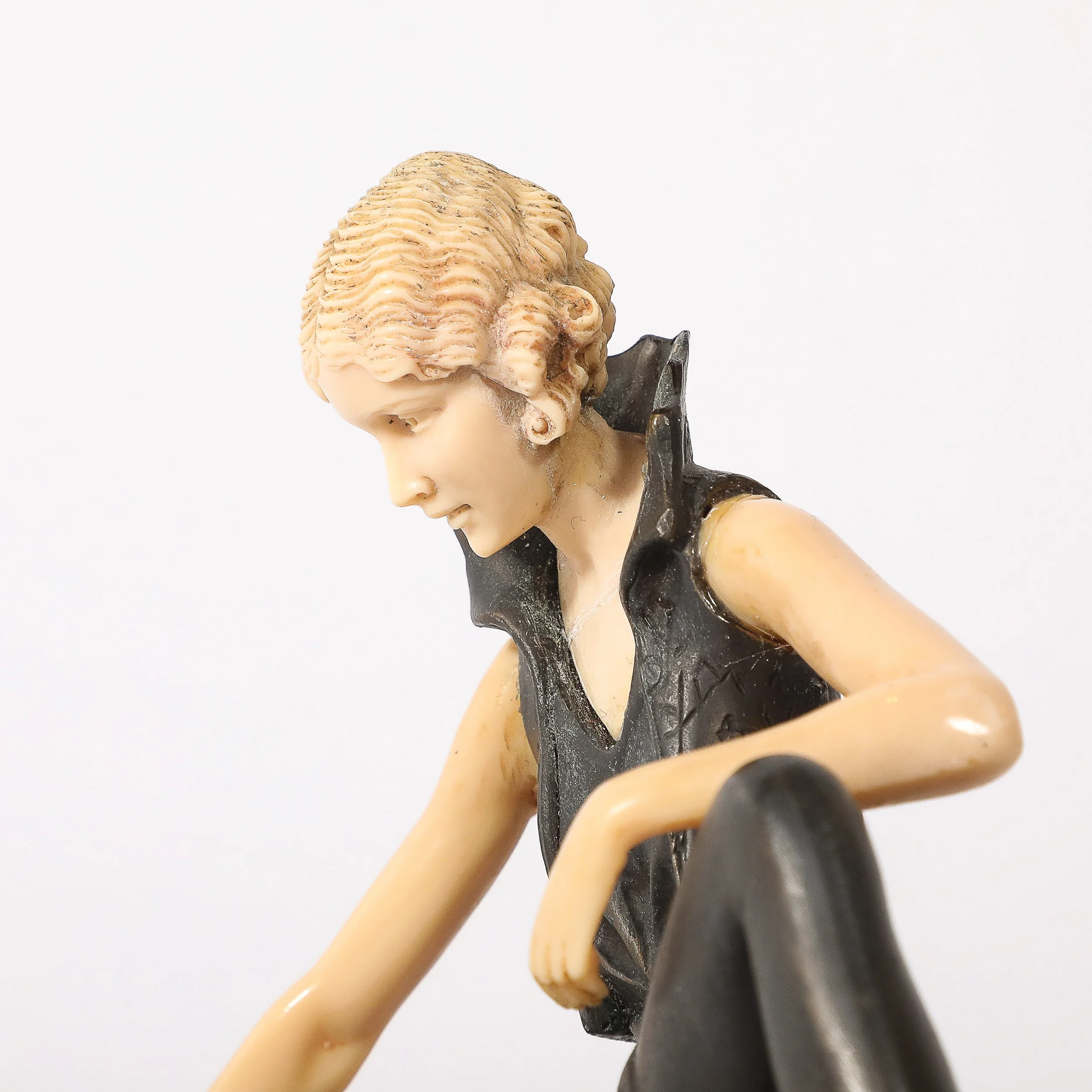 Art Deco Flapper Girl Sculpture In Bronze & Resin on Rectilinear Marble Base — image 11