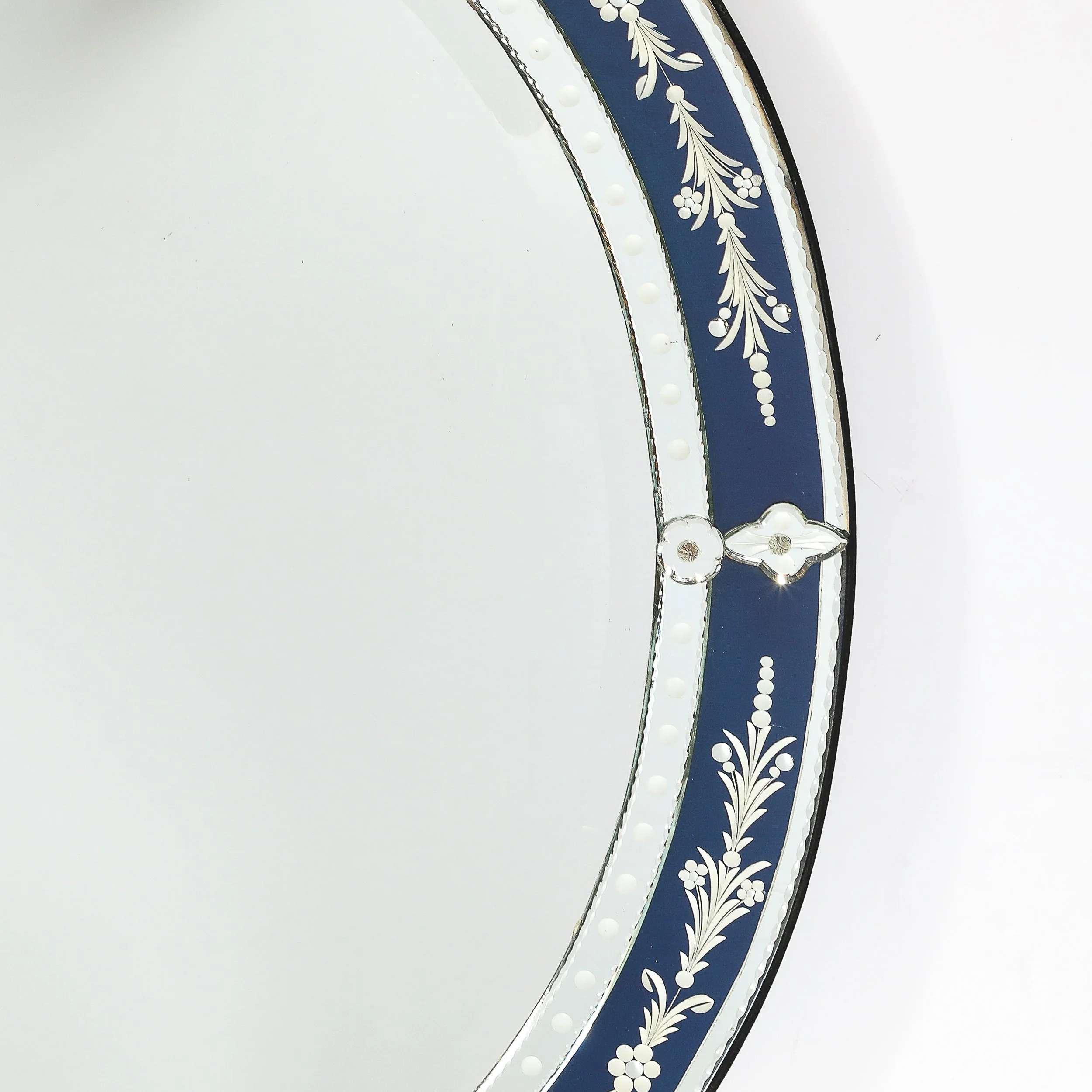 Mid-Century Venetian Glass Reverse-Etched Oval Mirror w/ Sapphire Blue Border — image 5