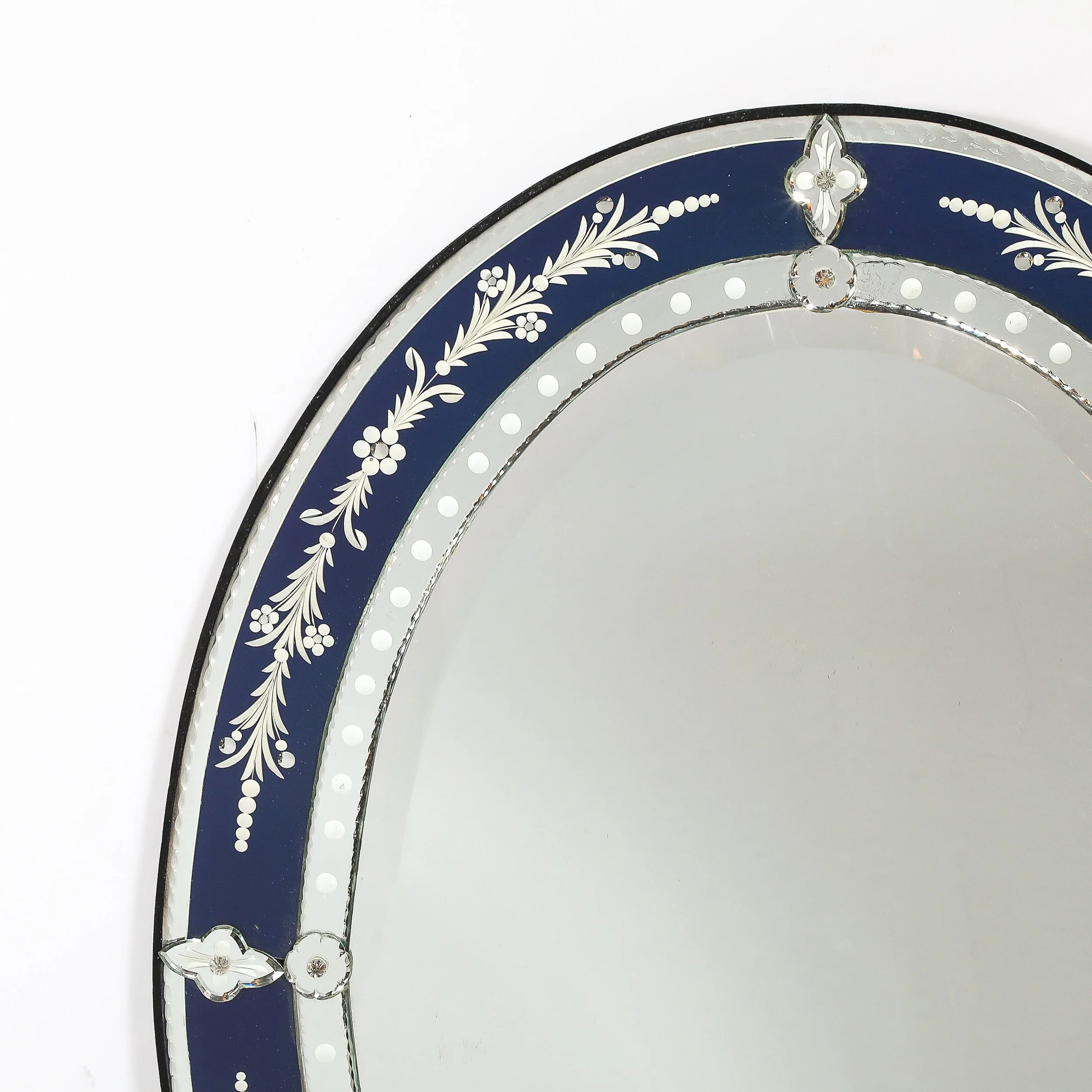 Mid-Century Venetian Glass Reverse-Etched Oval Mirror w/ Sapphire Blue Border — image 9