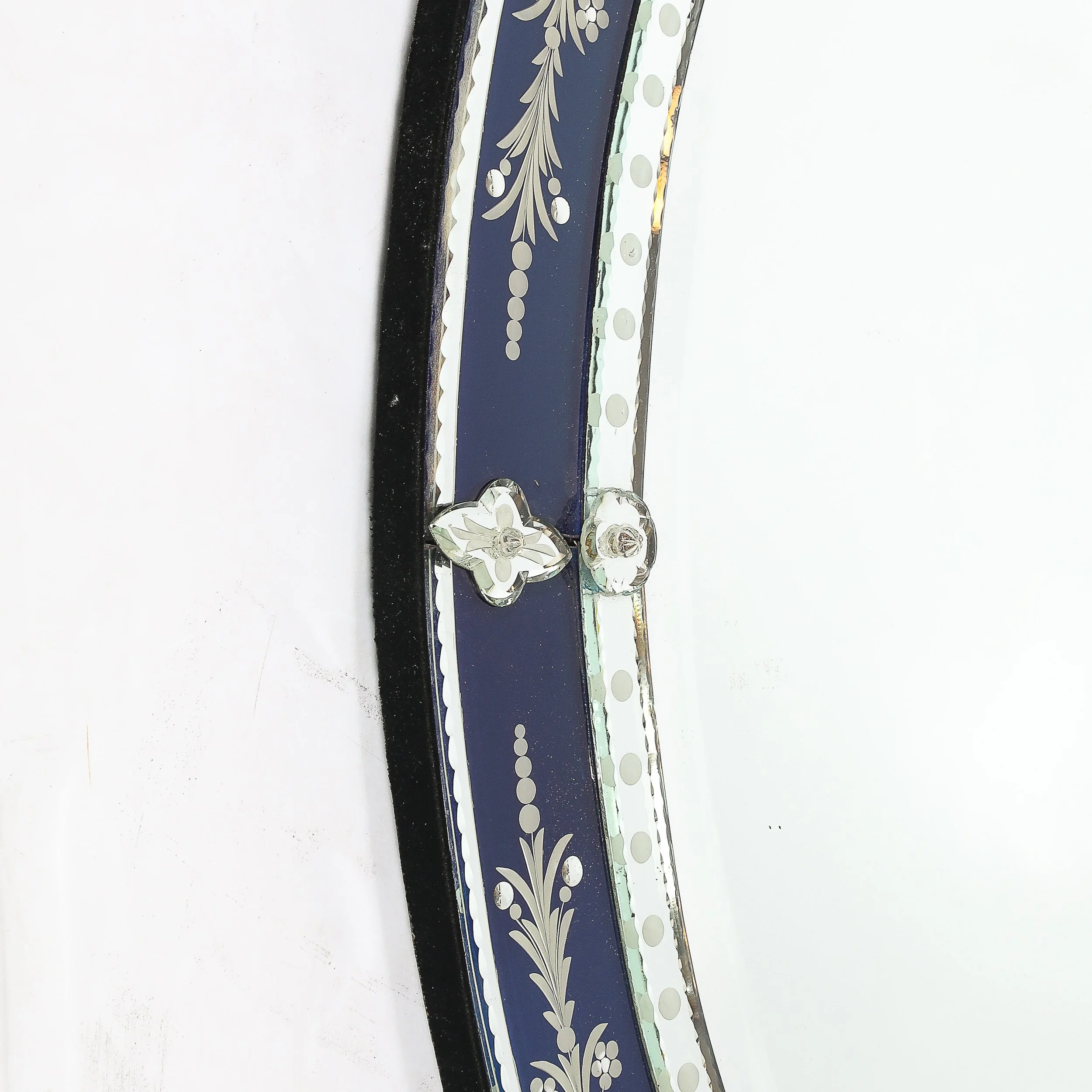 Mid-Century Venetian Glass Reverse-Etched Oval Mirror w/ Sapphire Blue Border — image 10