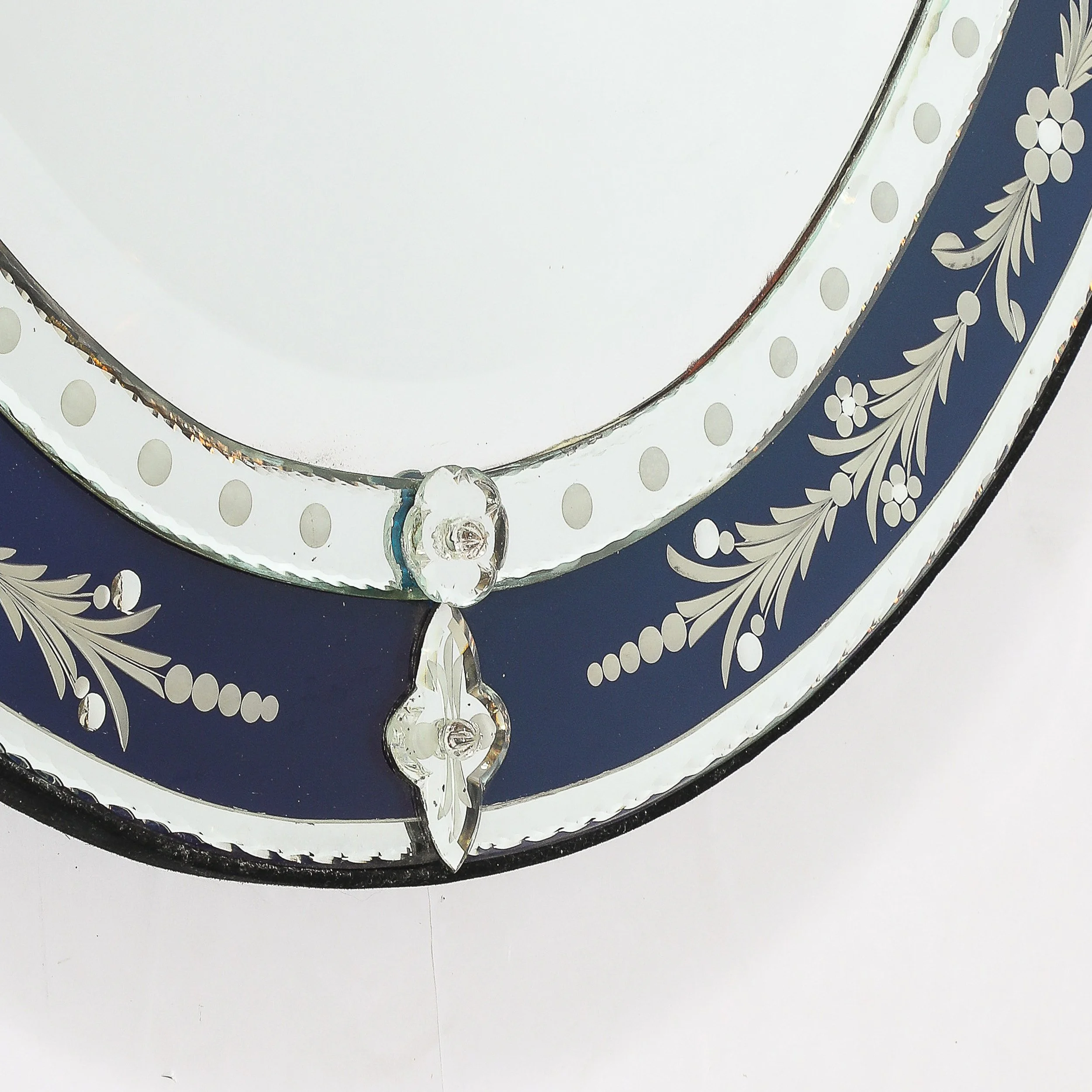 Mid-Century Venetian Glass Reverse-Etched Oval Mirror w/ Sapphire Blue Border — image 11