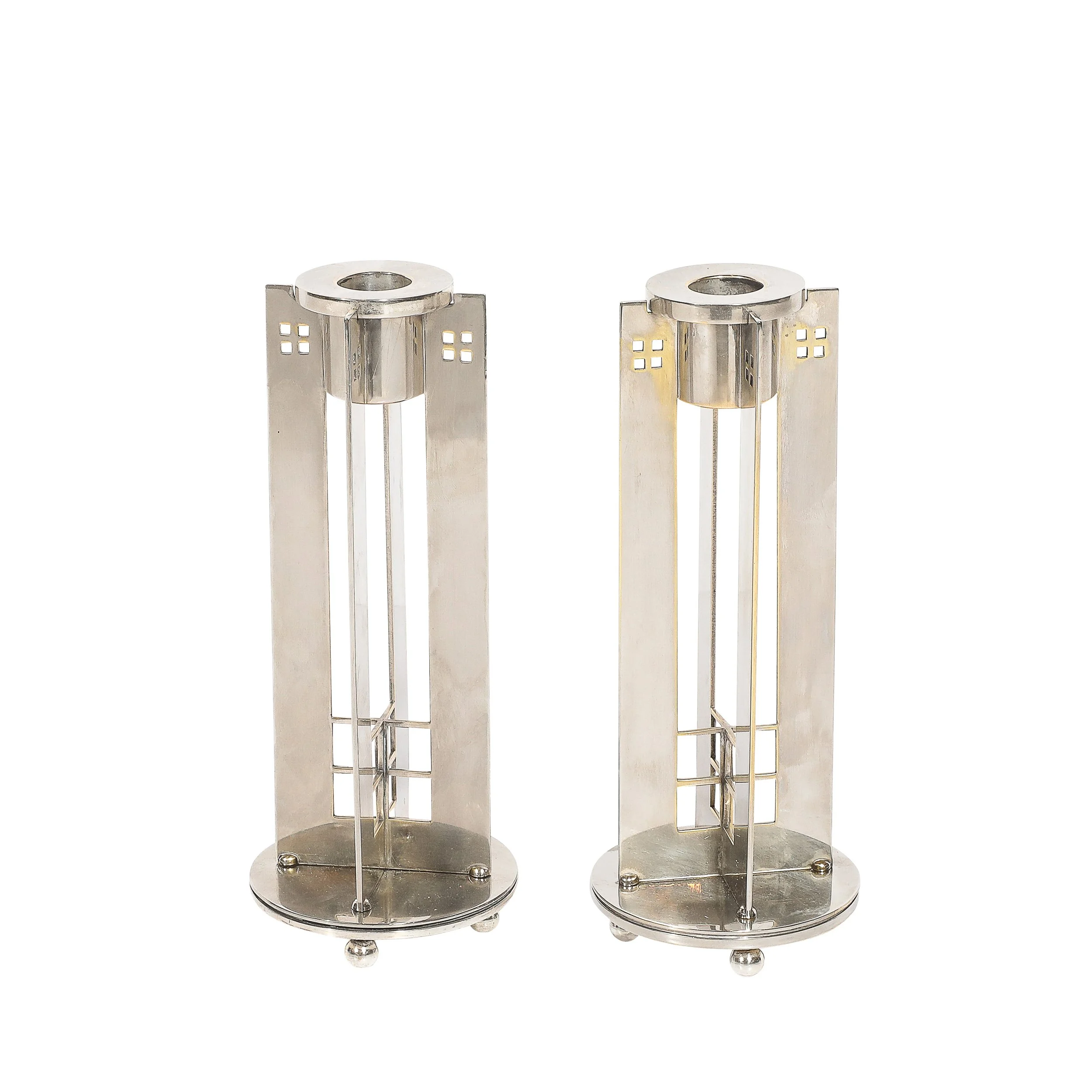Pair of Modernist Signed Swid Powell Geometric Candlestick Holders — image 1