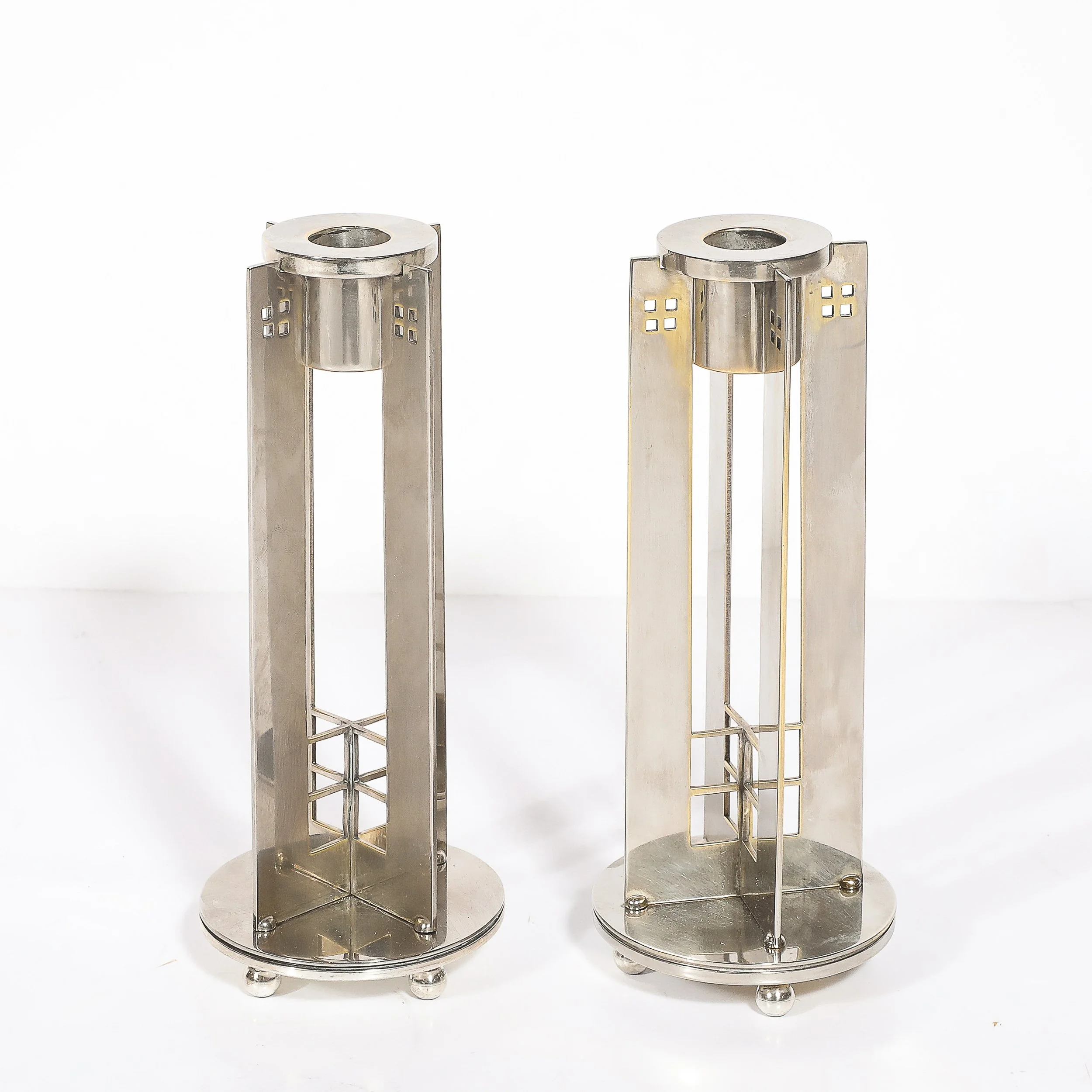 Pair of Modernist Signed Swid Powell Geometric Candlestick Holders — image 3
