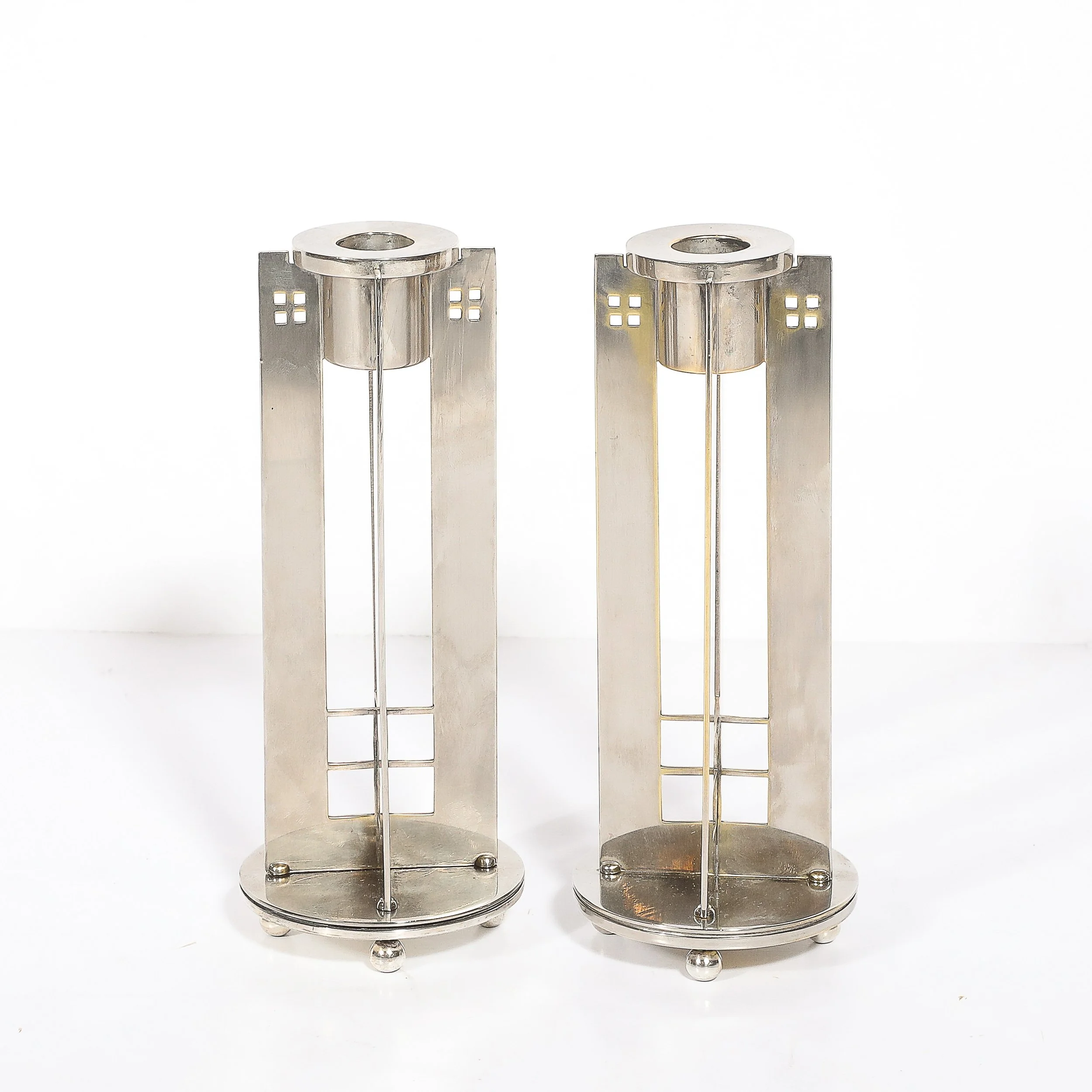 Pair of Modernist Signed Swid Powell Geometric Candlestick Holders — image 4