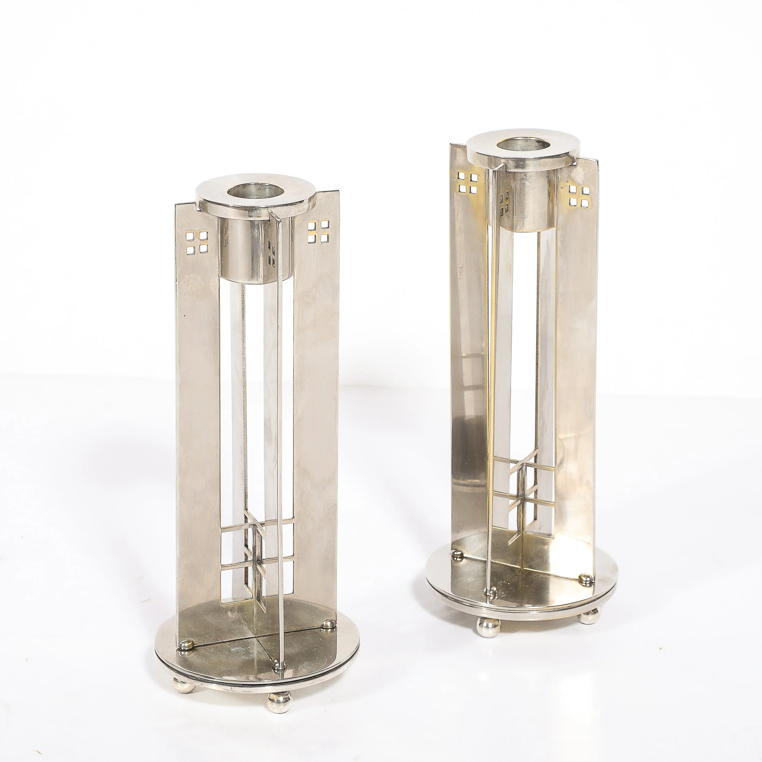 Pair of Modernist Signed Swid Powell Geometric Candlestick Holders — image 7