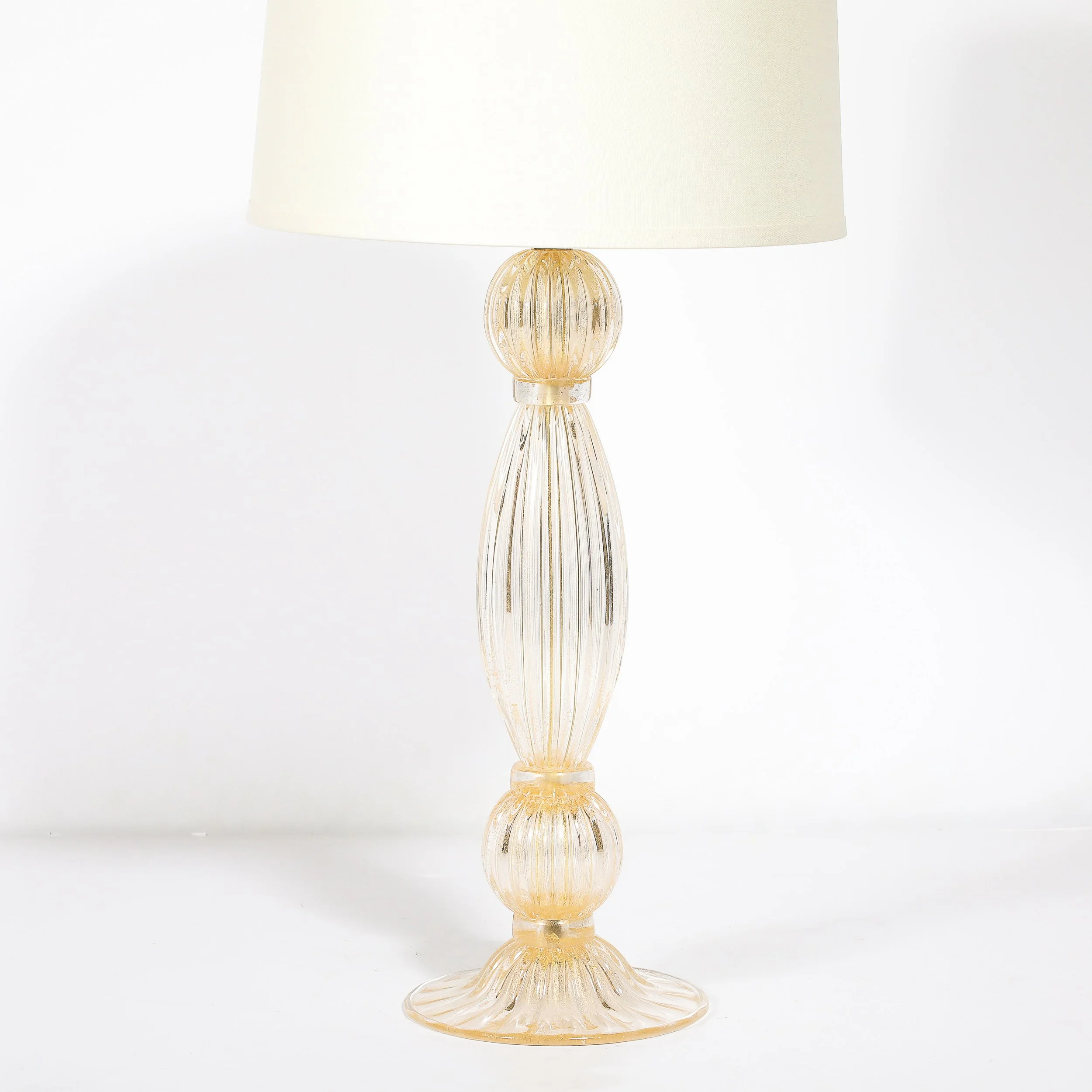 Pair of Modernist Reeded Translucent Glass Table Lamps with 24-karat Gold Flecks — image 2