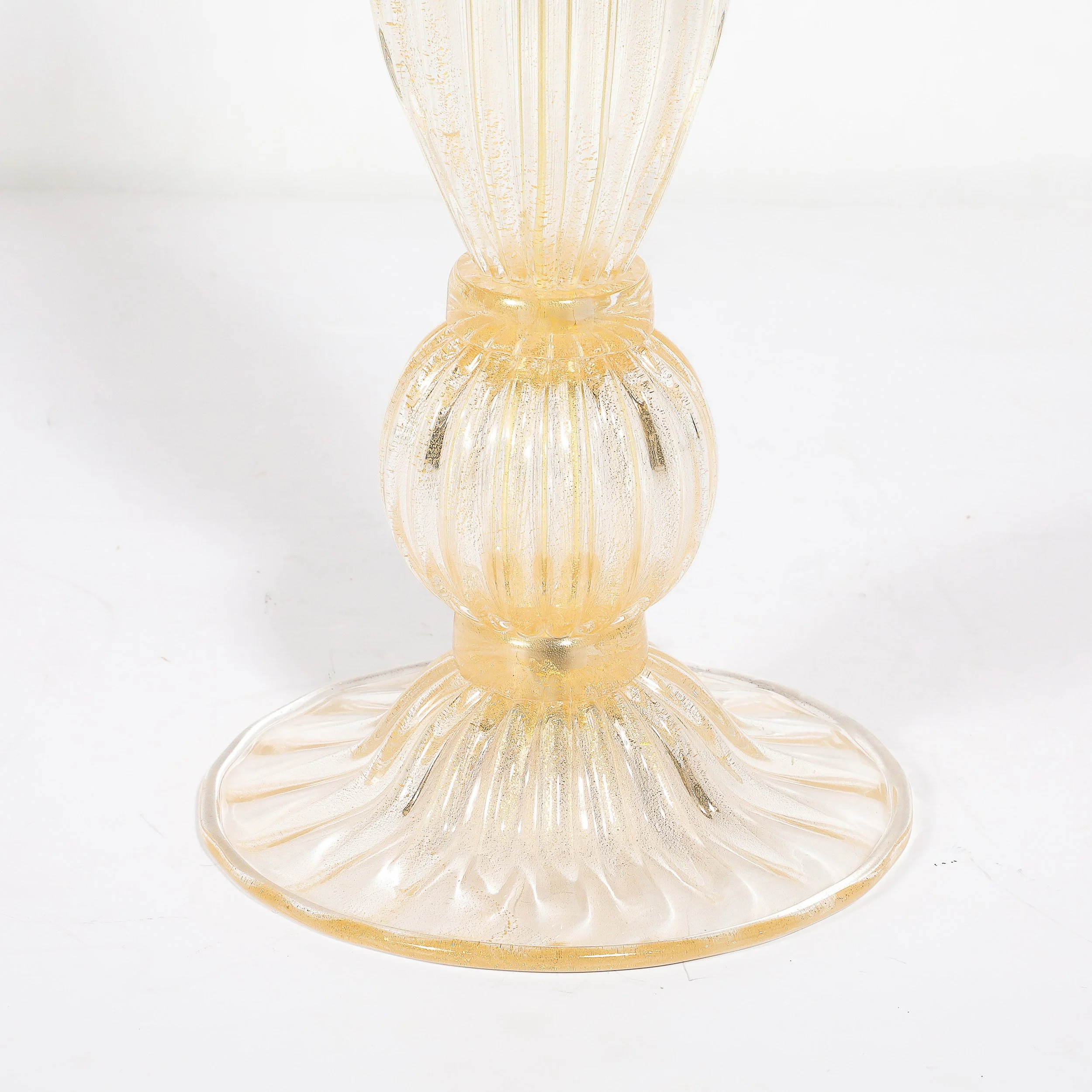 Pair of Modernist Reeded Translucent Glass Table Lamps with 24-karat Gold Flecks — image 3