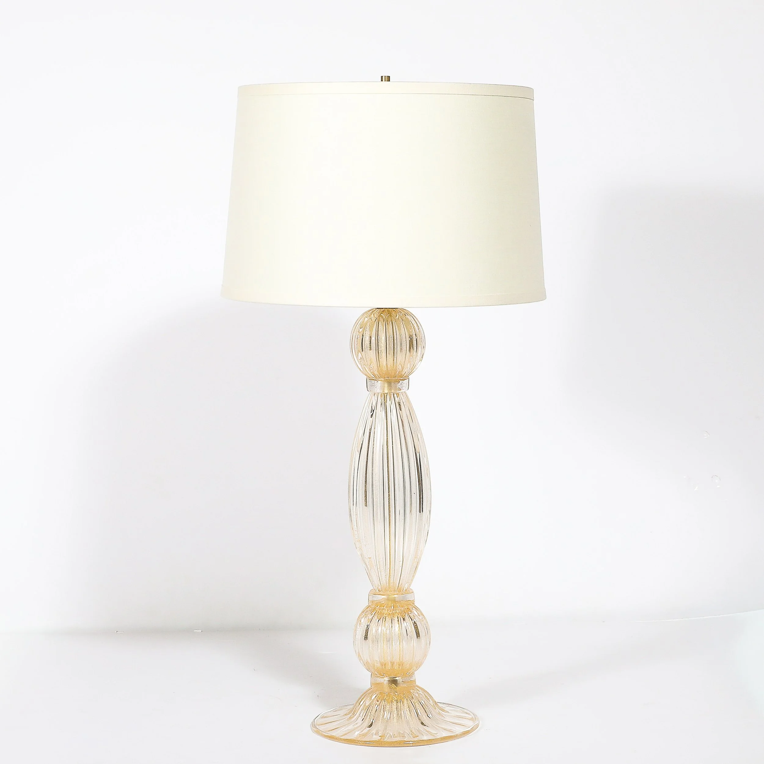 Pair of Modernist Reeded Translucent Glass Table Lamps with 24-karat Gold Flecks — image 4