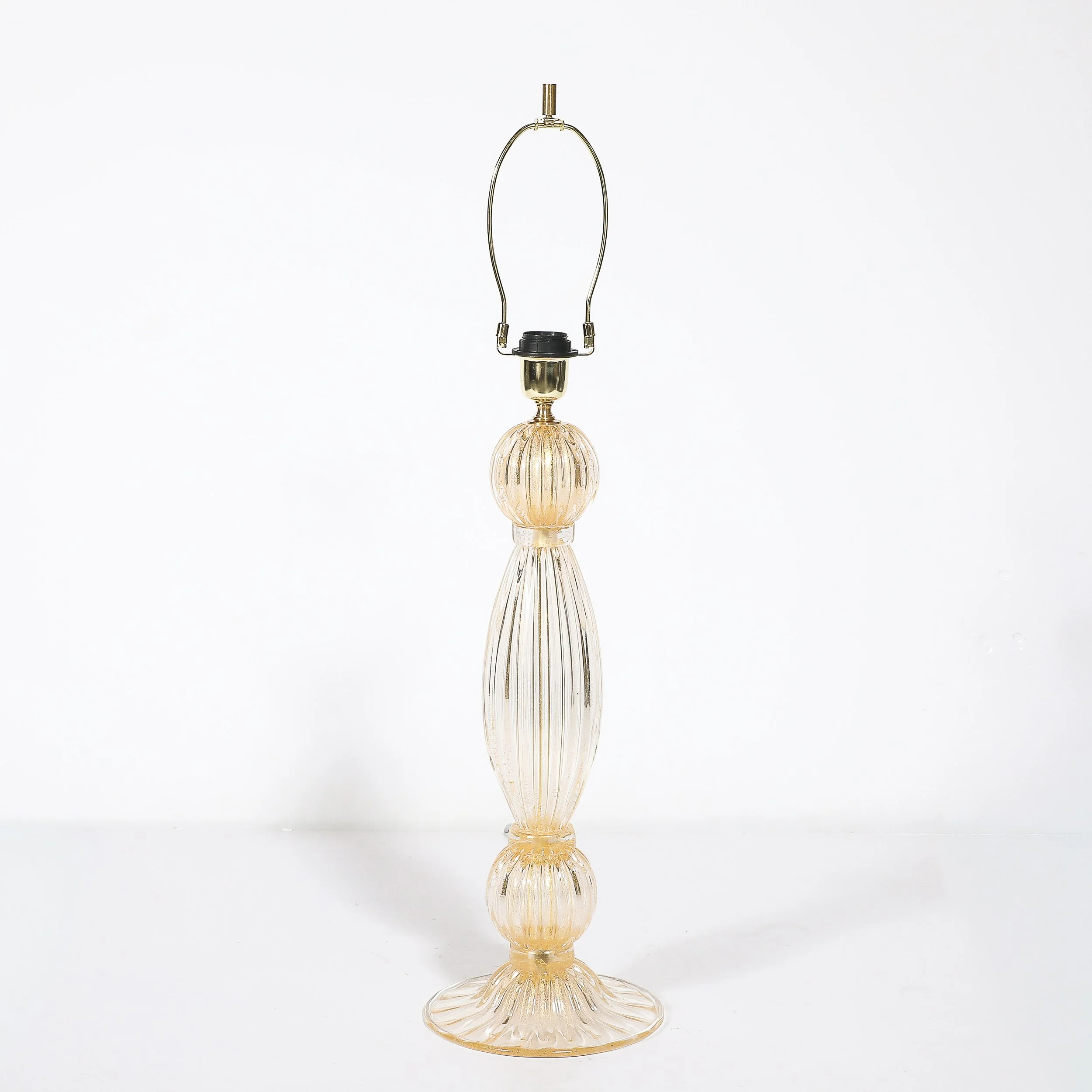 Pair of Modernist Reeded Translucent Glass Table Lamps with 24-karat Gold Flecks — image 5