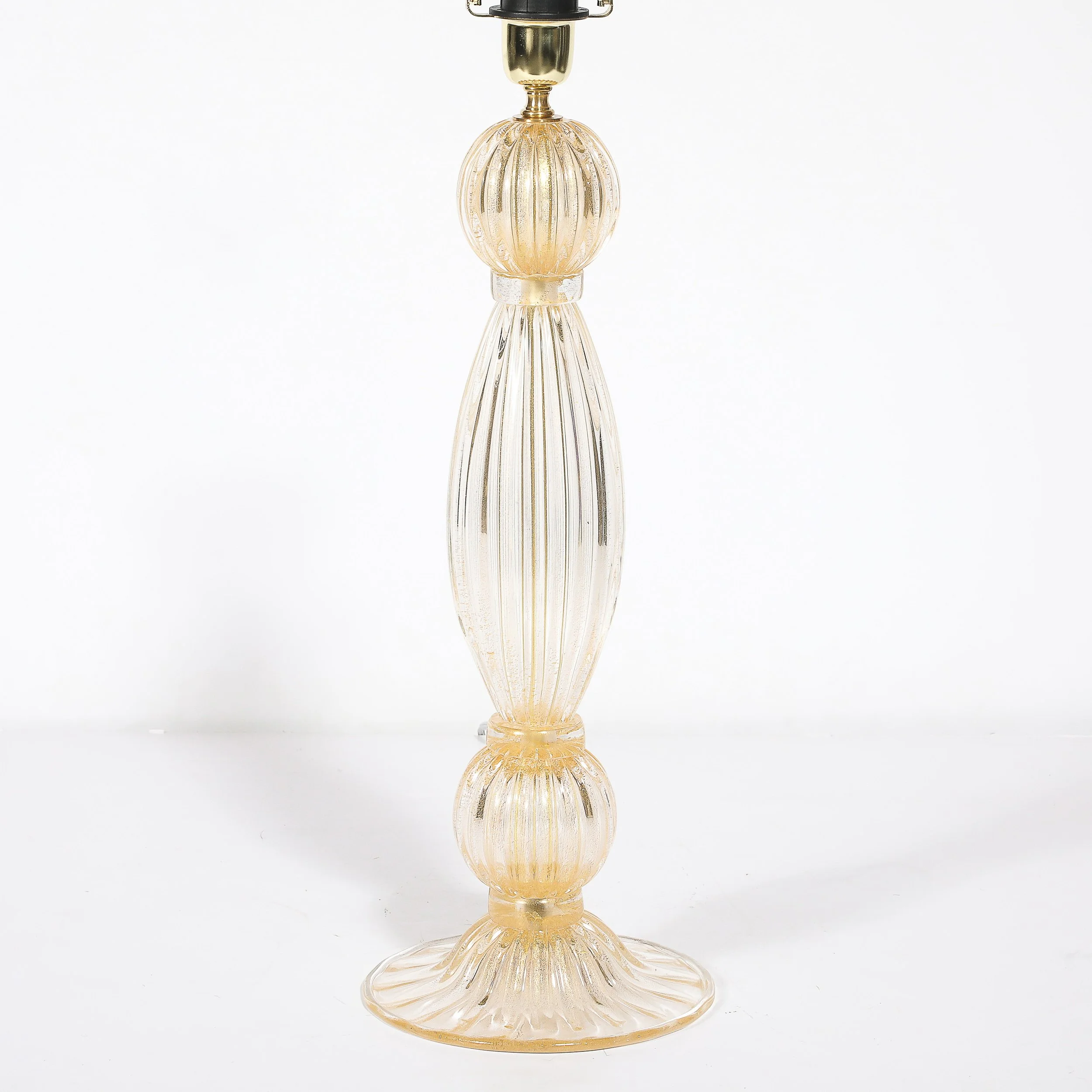 Pair of Modernist Reeded Translucent Glass Table Lamps with 24-karat Gold Flecks — image 6