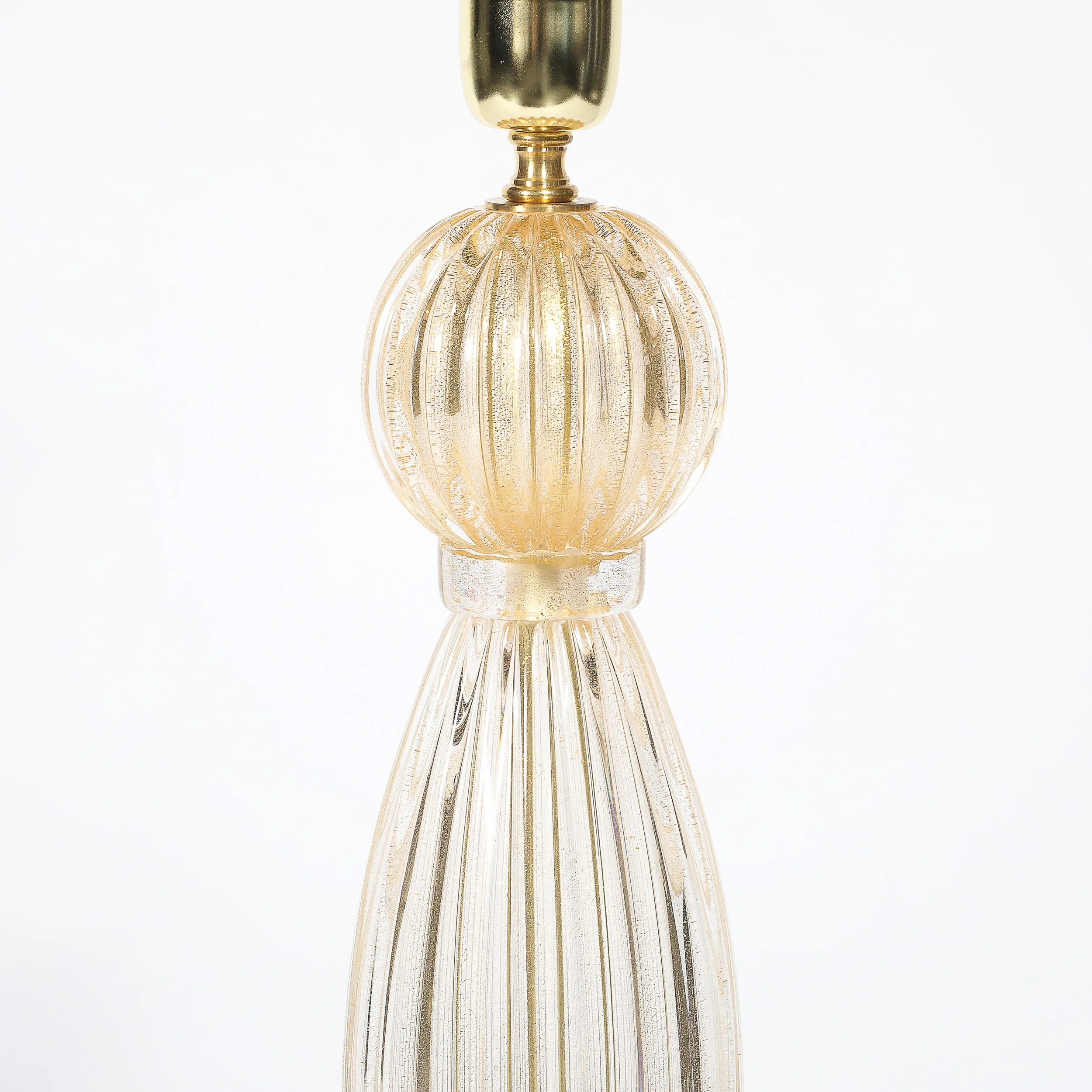 Pair of Modernist Reeded Translucent Glass Table Lamps with 24-karat Gold Flecks — image 7