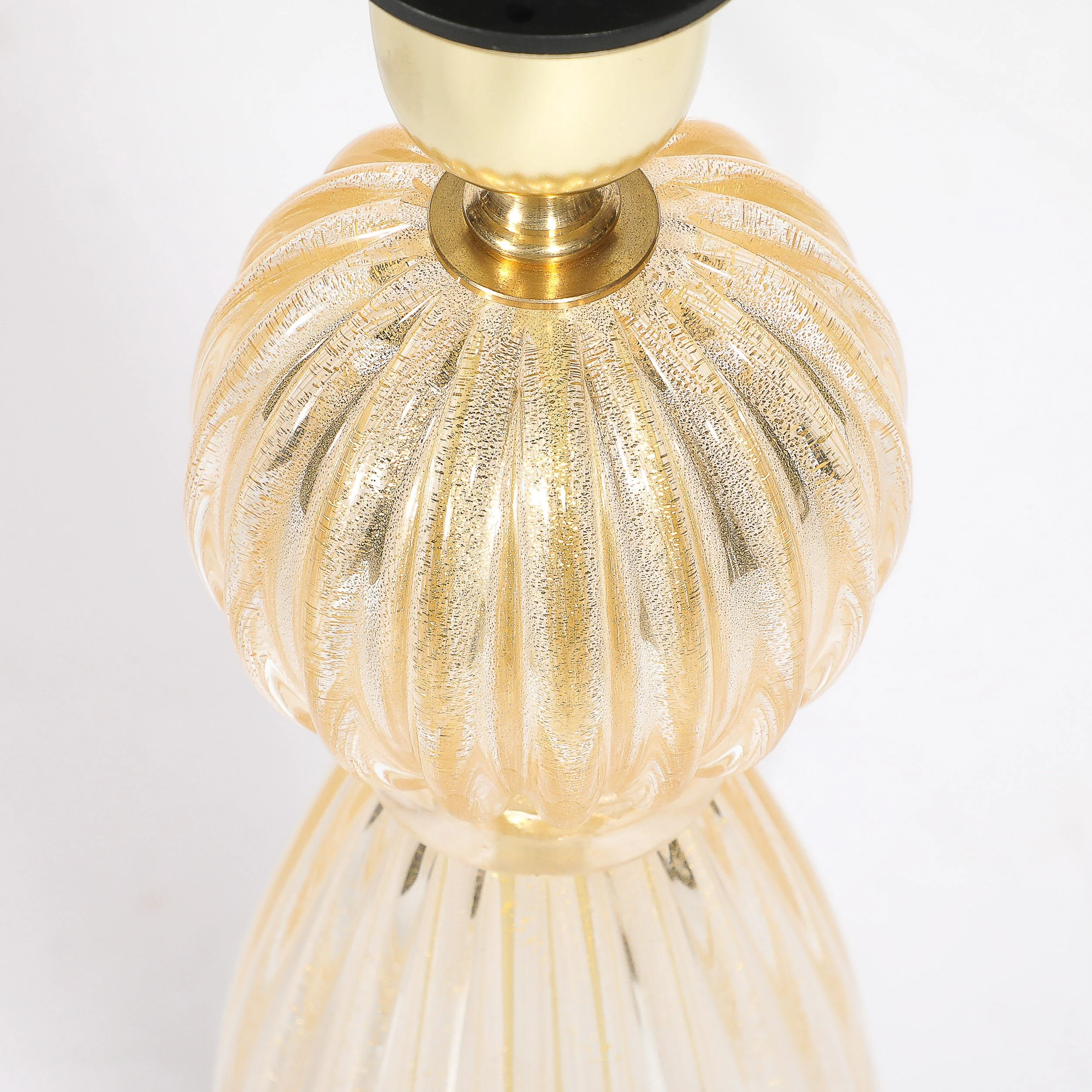 Pair of Modernist Reeded Translucent Glass Table Lamps with 24-karat Gold Flecks — image 8