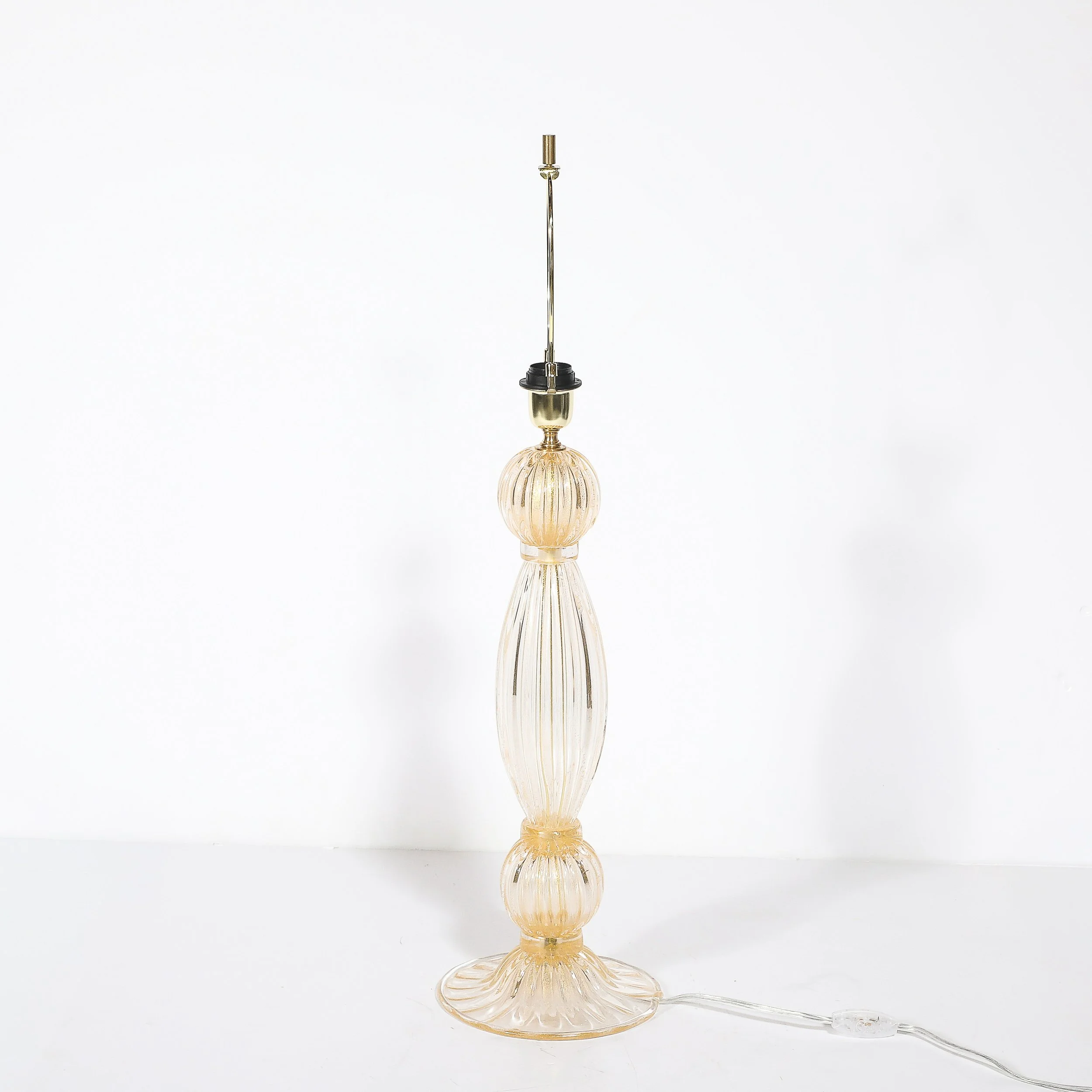 Pair of Modernist Reeded Translucent Glass Table Lamps with 24-karat Gold Flecks — image 9