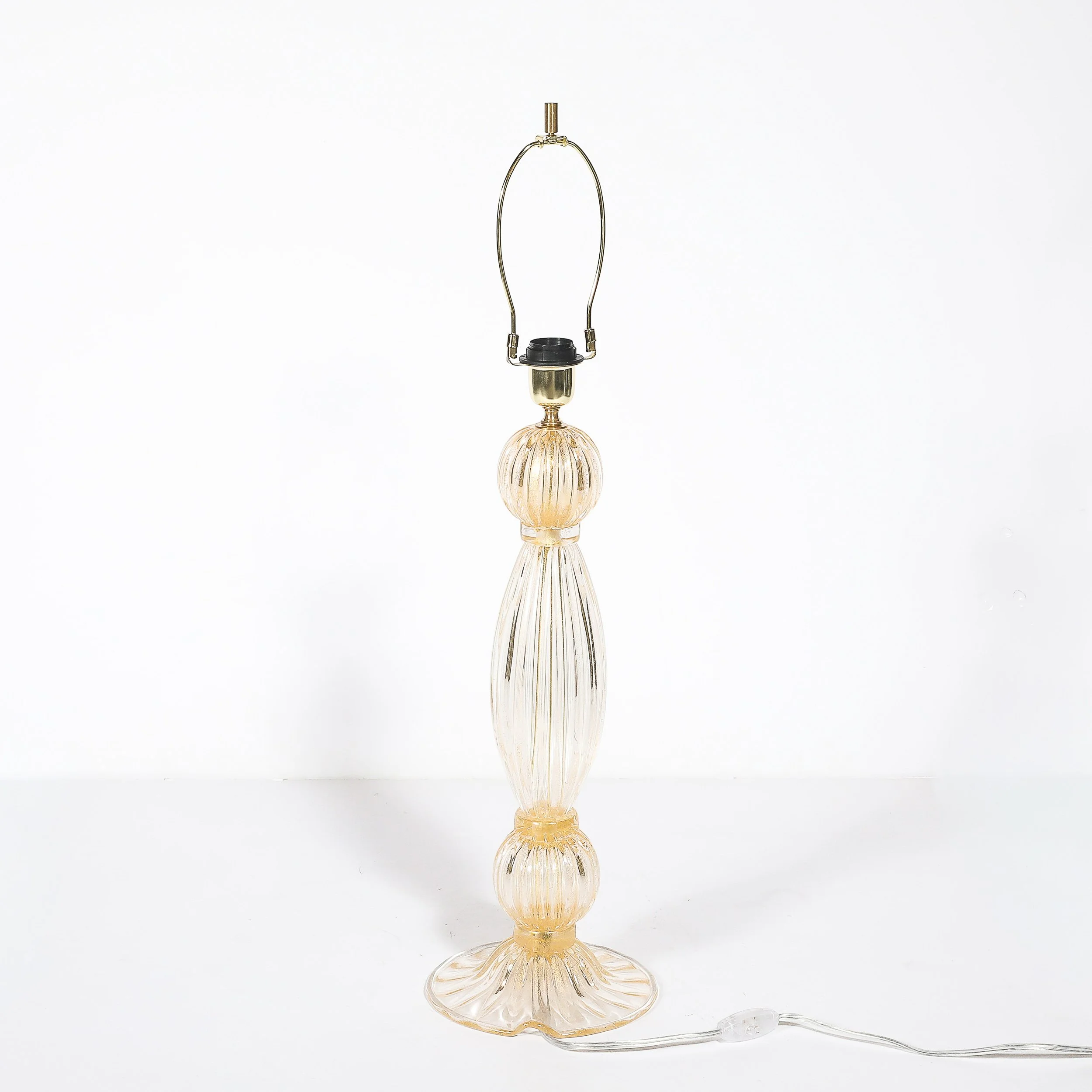 Pair of Modernist Reeded Translucent Glass Table Lamps with 24-karat Gold Flecks — image 10