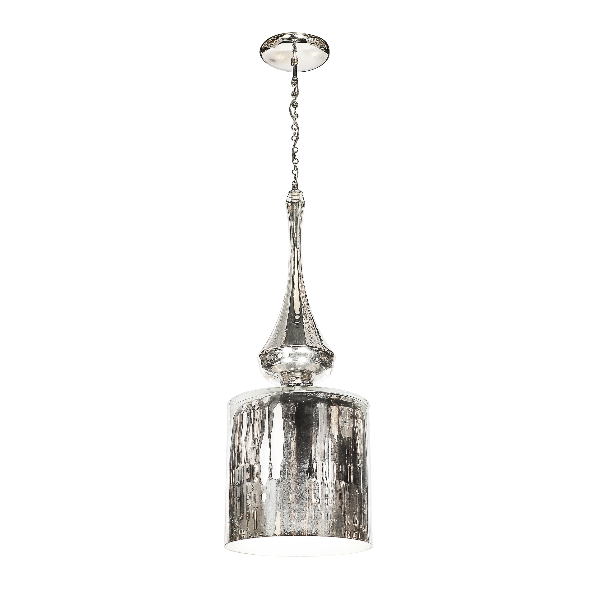 Modernist Hand-Blown Murano Mercury Glass Pendant Chandelier w/ Chrome Fittings — image 1