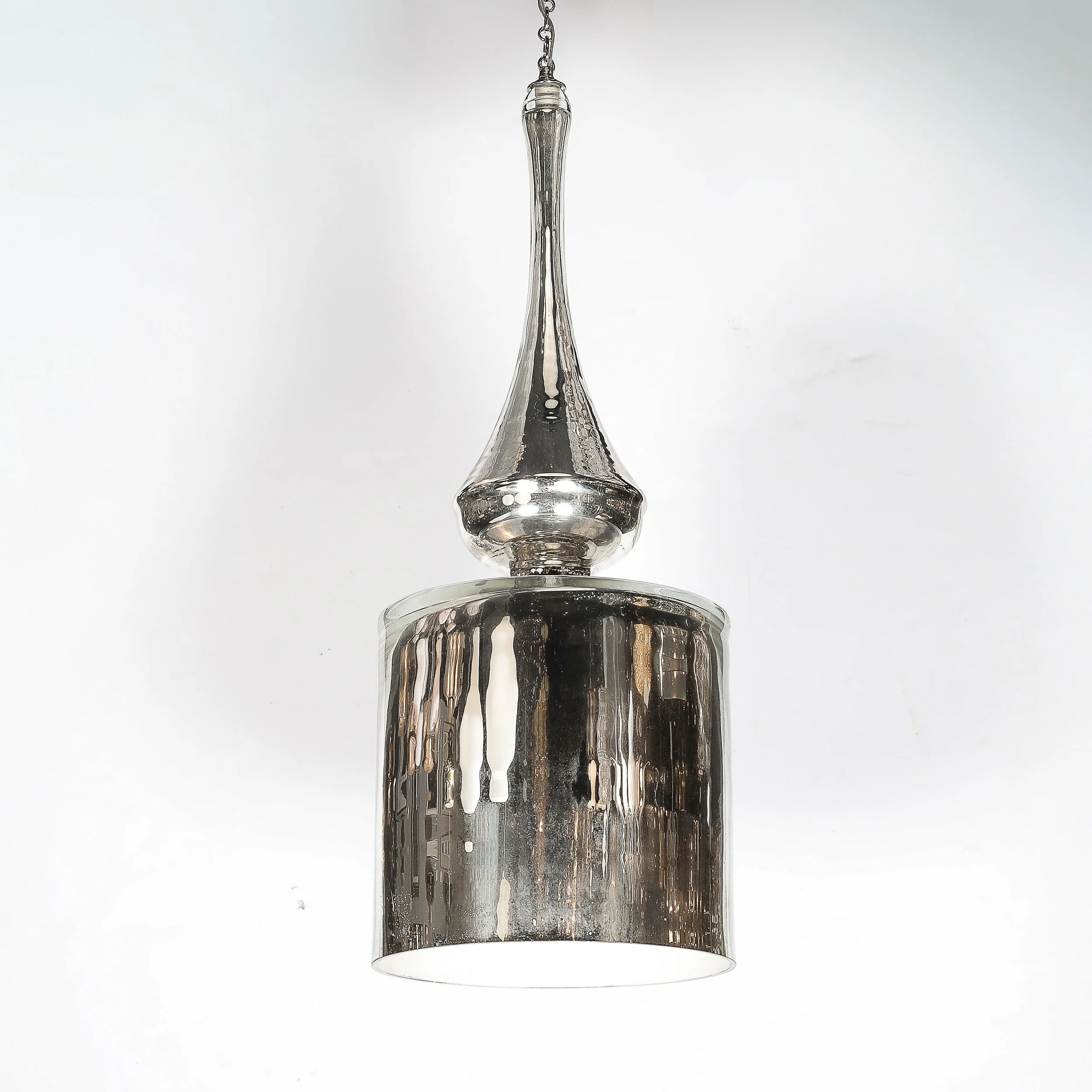 Modernist Hand-Blown Murano Mercury Glass Pendant Chandelier w/ Chrome Fittings — image 2