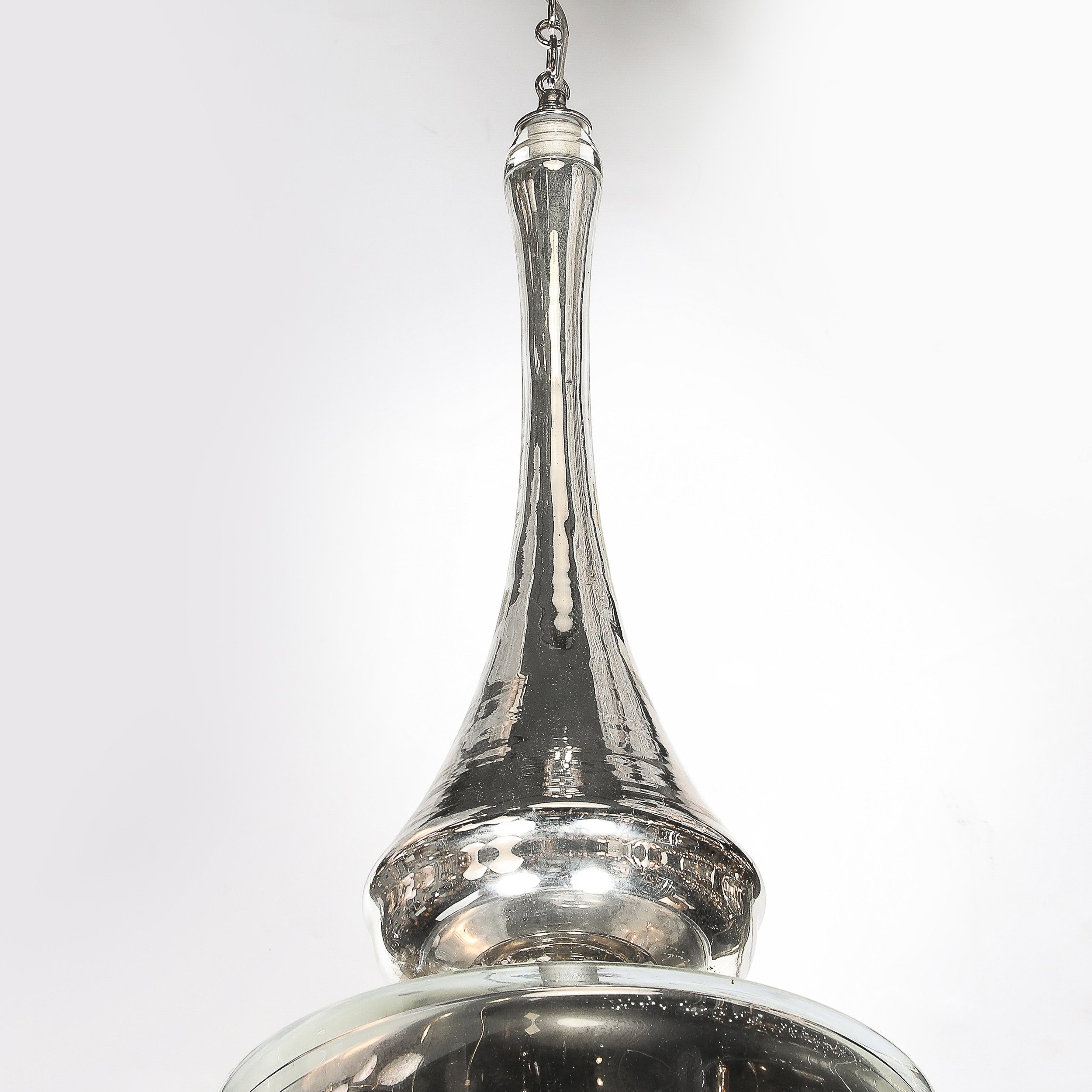 Modernist Hand-Blown Murano Mercury Glass Pendant Chandelier w/ Chrome Fittings — image 3