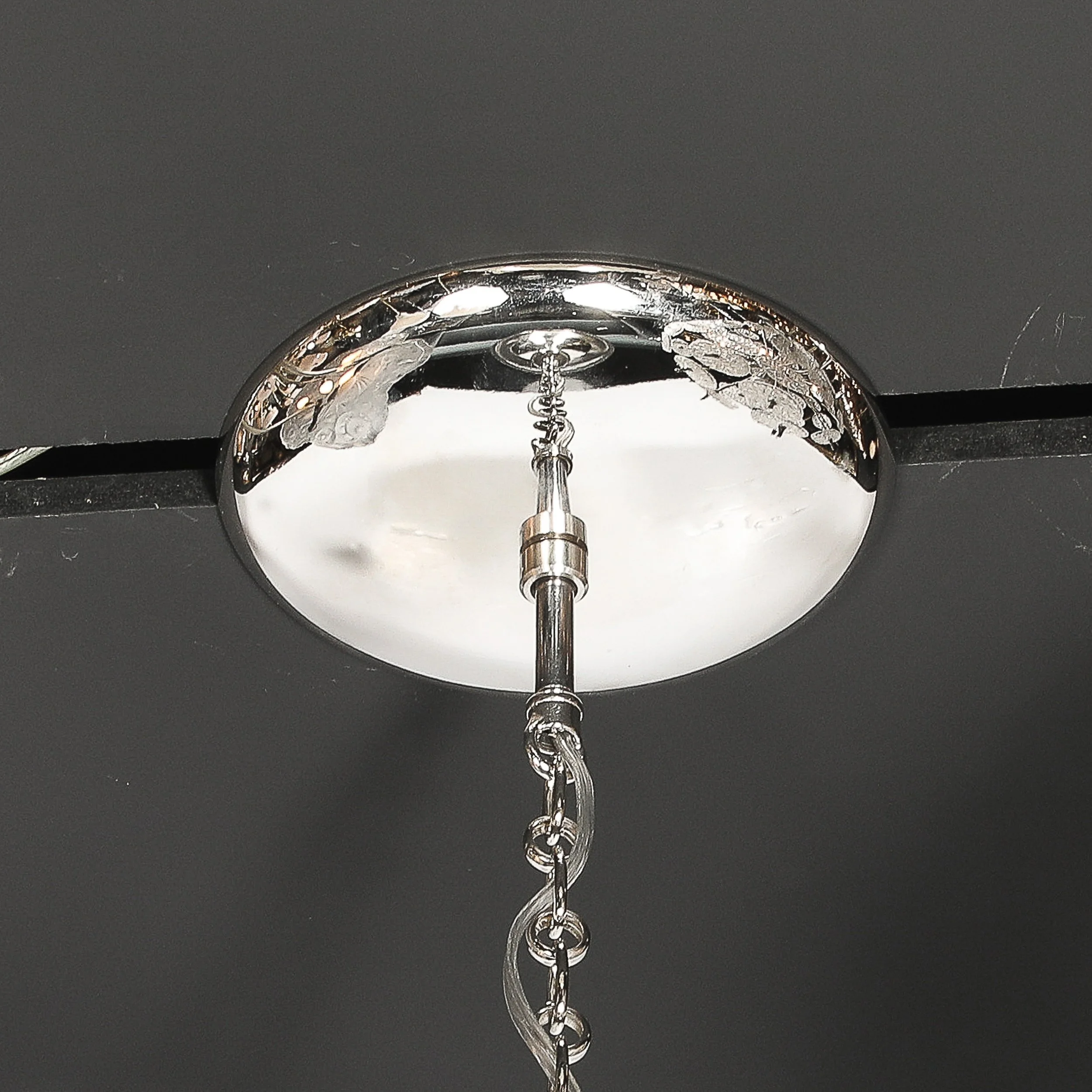 Modernist Hand-Blown Murano Mercury Glass Pendant Chandelier w/ Chrome Fittings — image 4