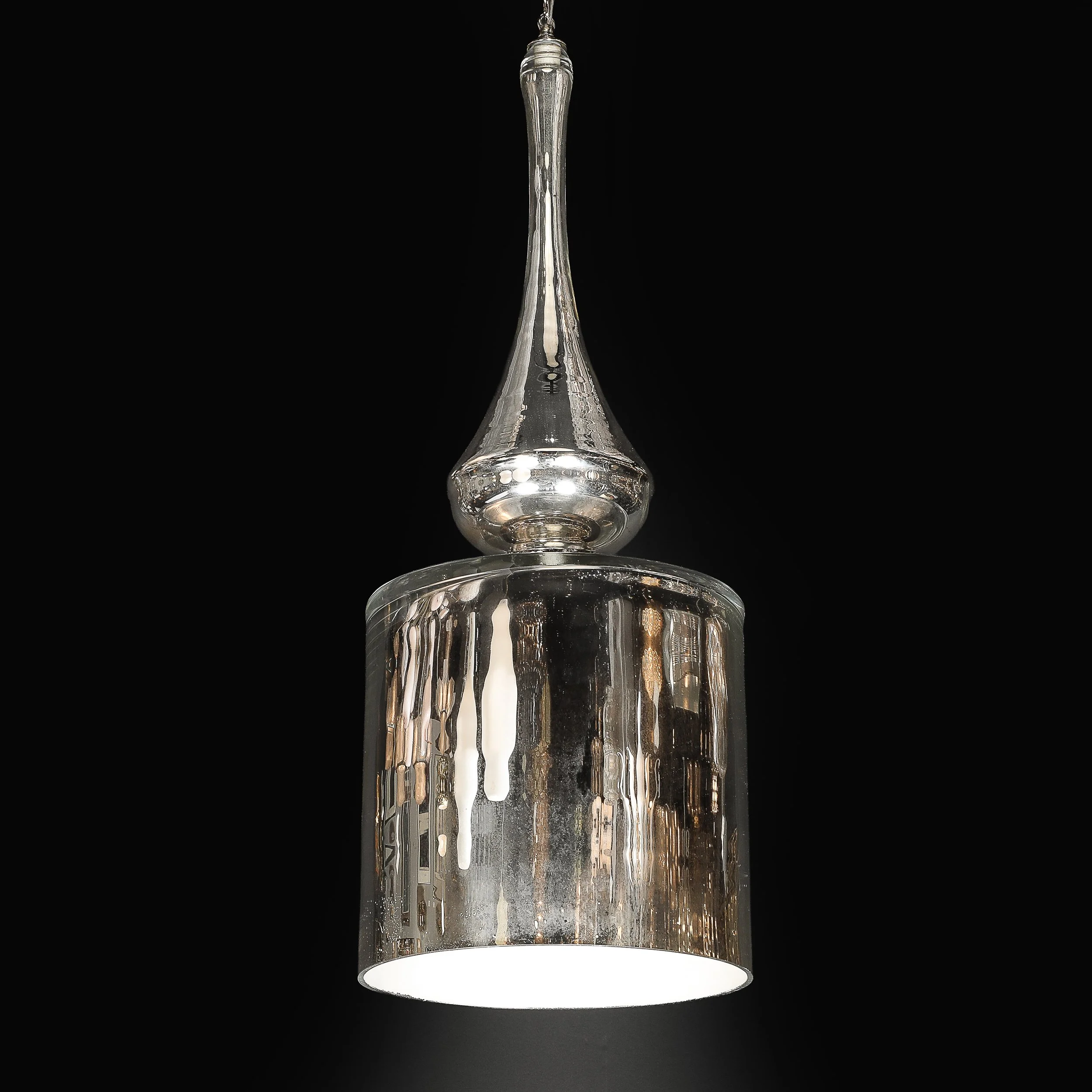 Modernist Hand-Blown Murano Mercury Glass Pendant Chandelier w/ Chrome Fittings — image 5