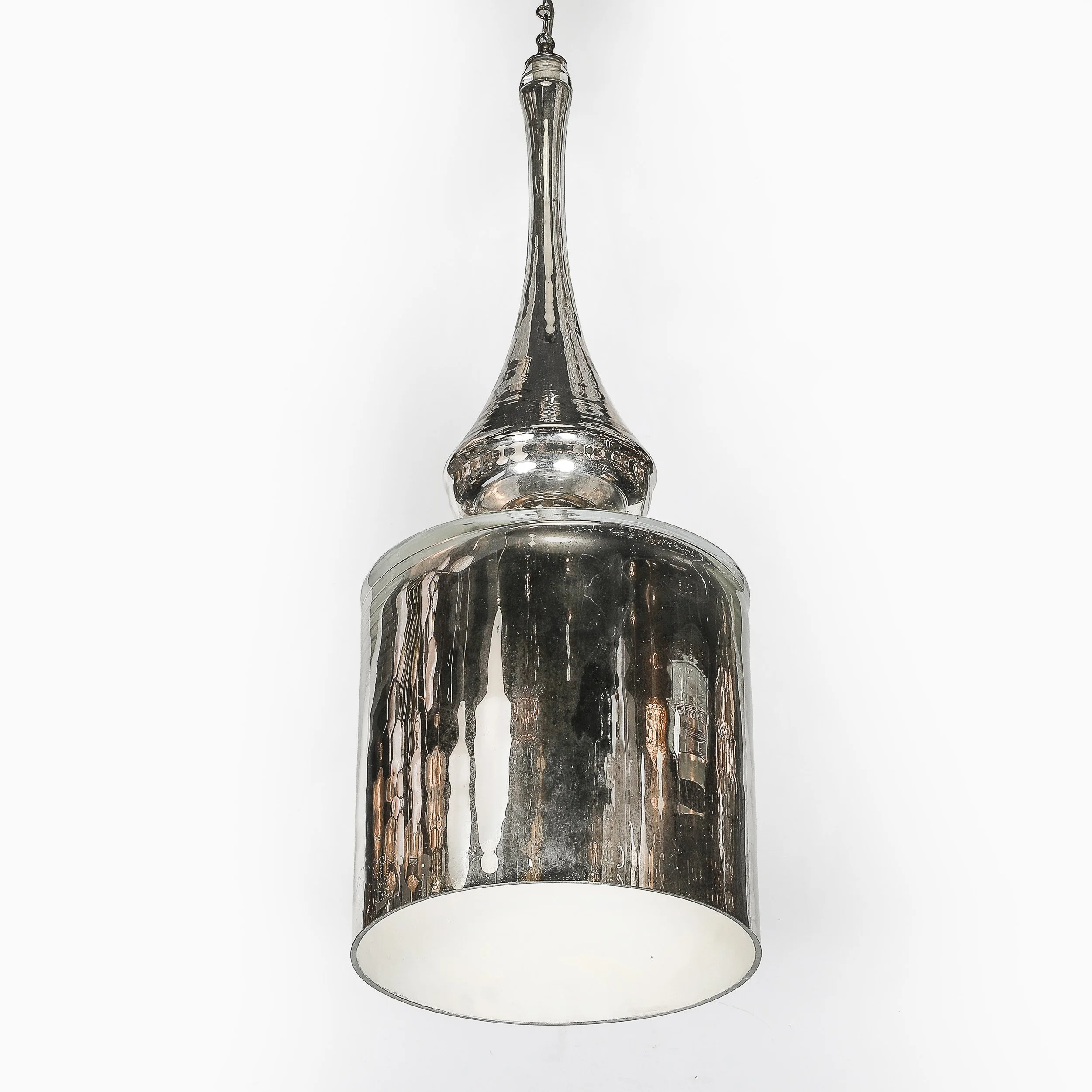 Modernist Hand-Blown Murano Mercury Glass Pendant Chandelier w/ Chrome Fittings — image 7